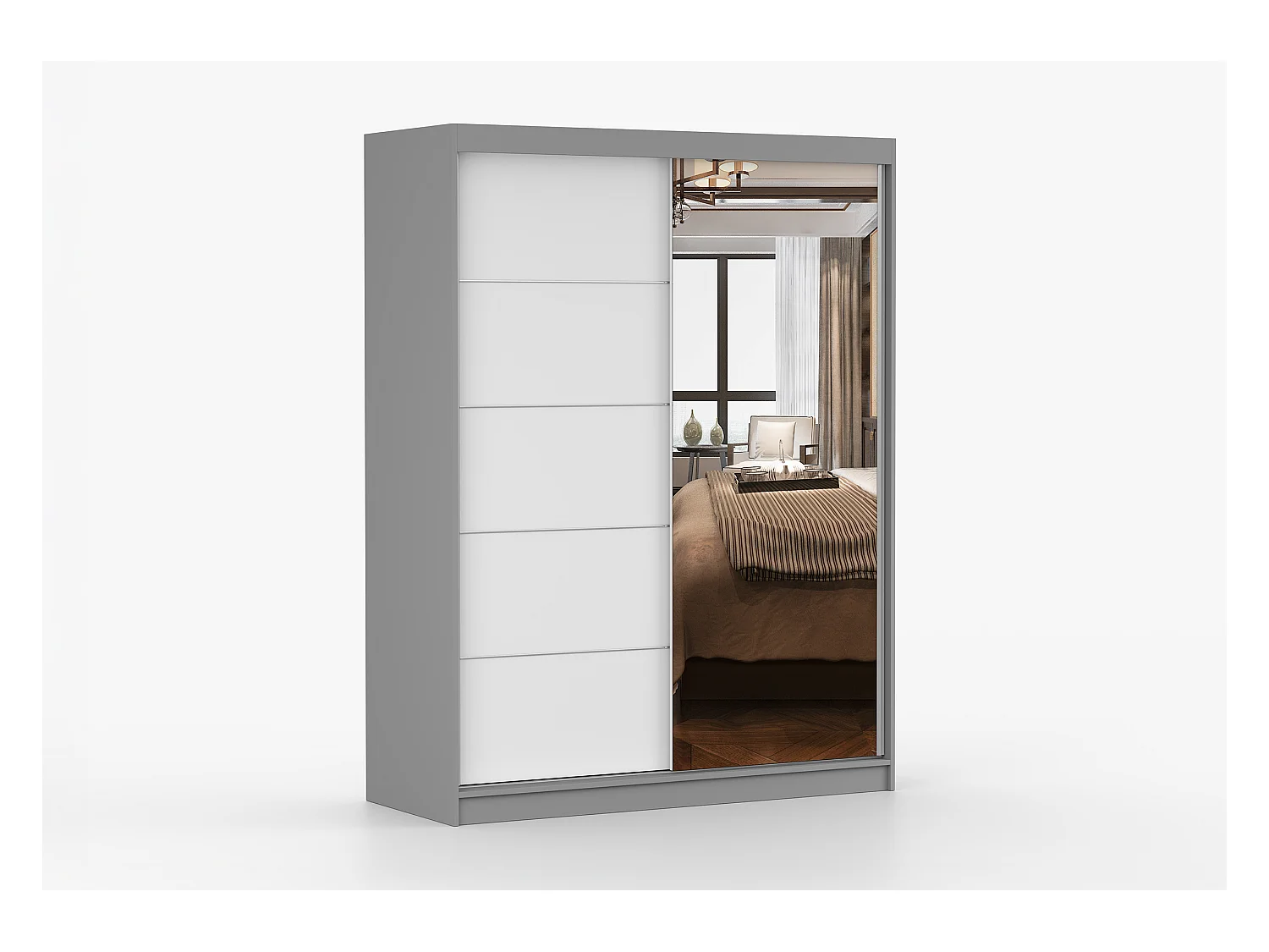 Armoire Vaiana 150 cm avec miroir - Gris - Blanc