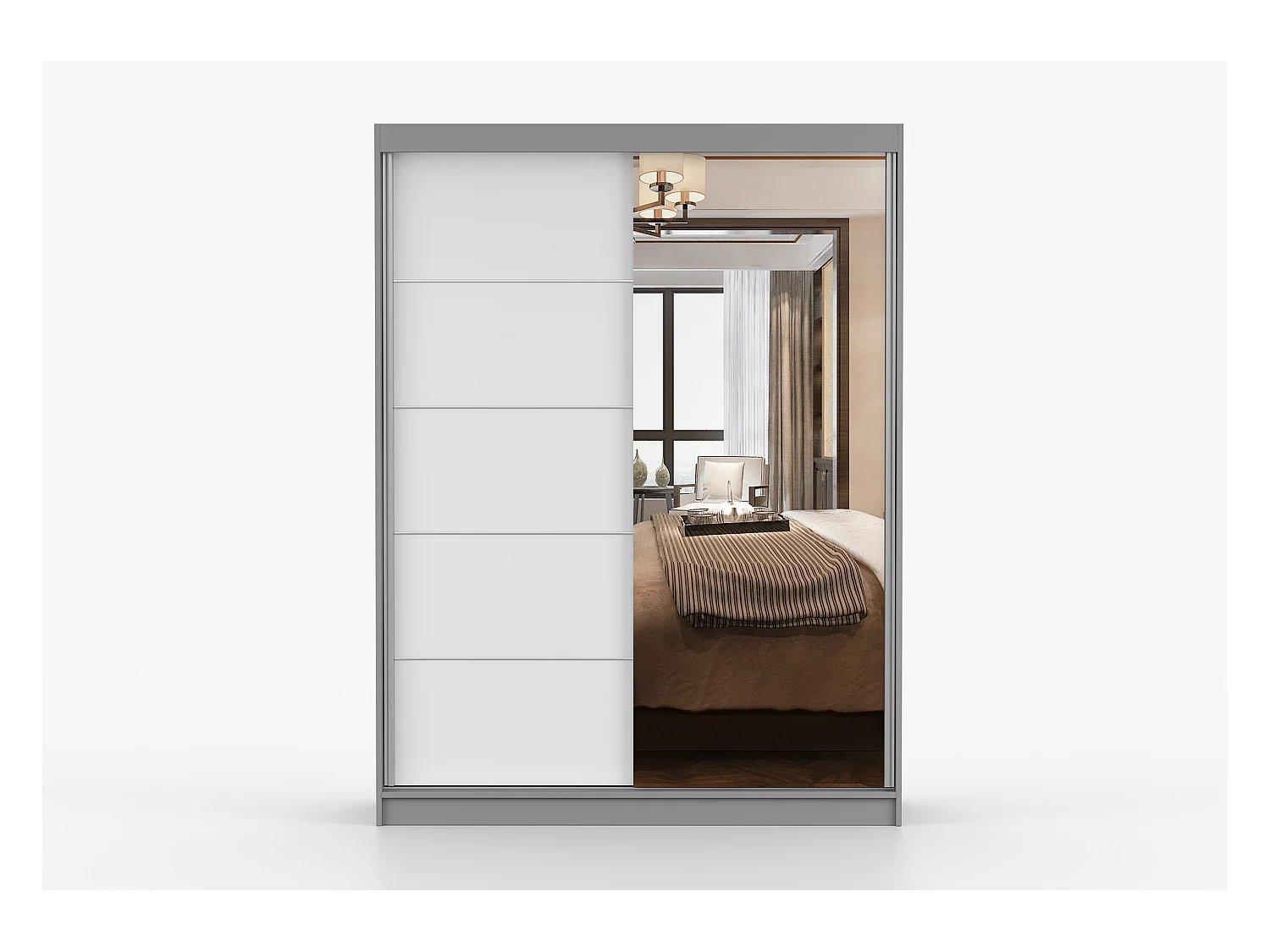 Armoire Vaiana 150 cm avec miroir - Gris - Blanc