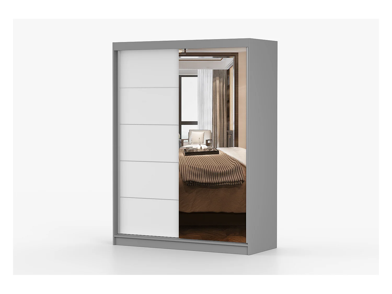 Armoire Vaiana 150 cm avec miroir - Gris - Blanc