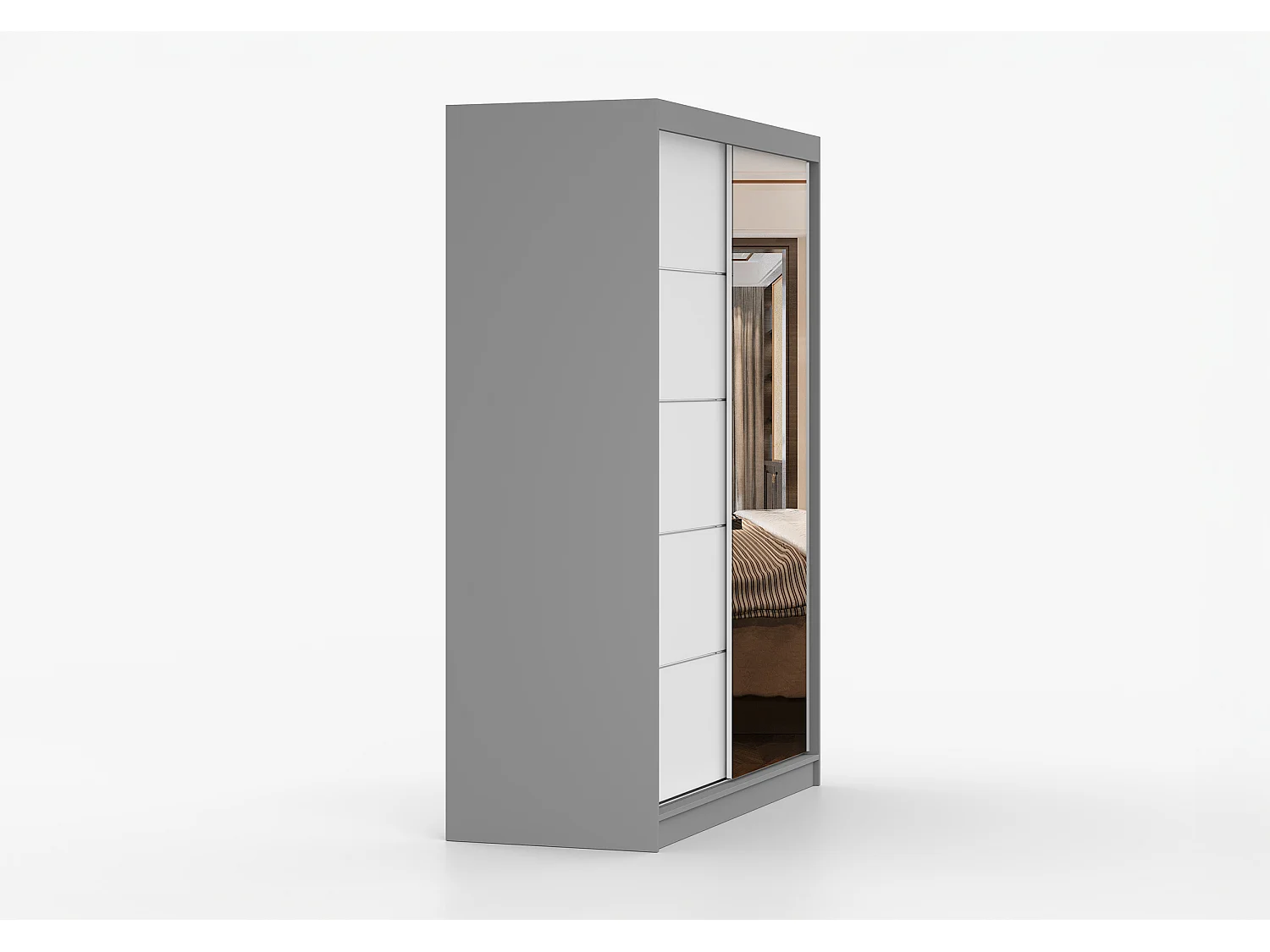 Armoire Vaiana 150 cm avec miroir - Gris - Blanc