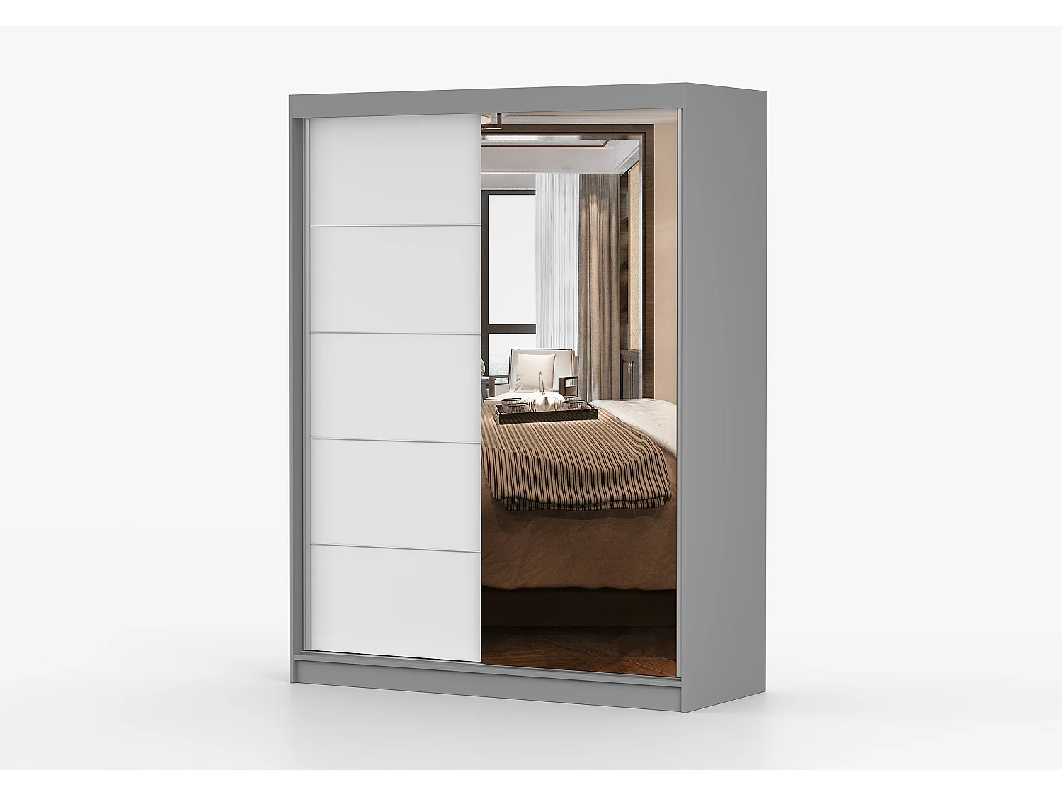 Armoire Vaiana 150 cm avec miroir - Gris - Blanc