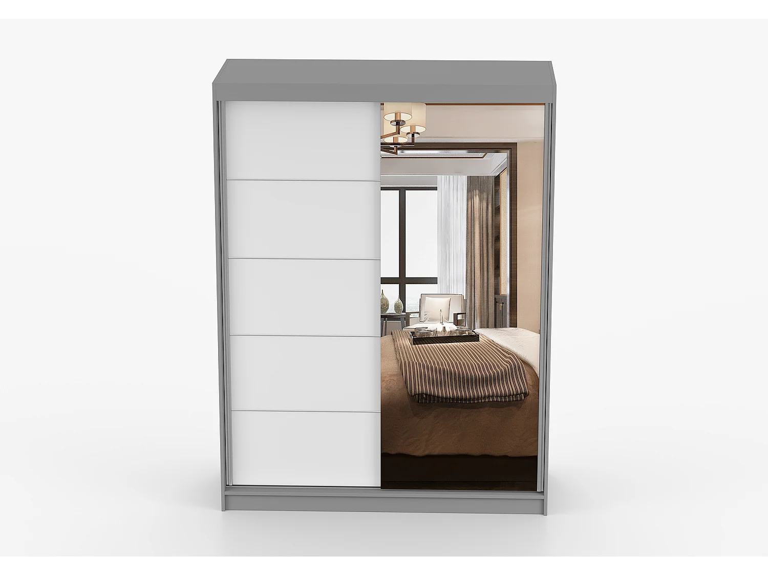 Armoire Vaiana 150 cm avec miroir - Gris - Blanc