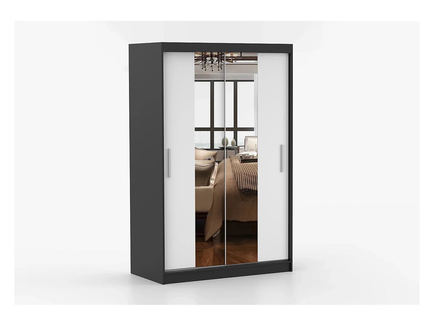 Armoire Danaé 120 cm avec miroir - Noir - Blanc
