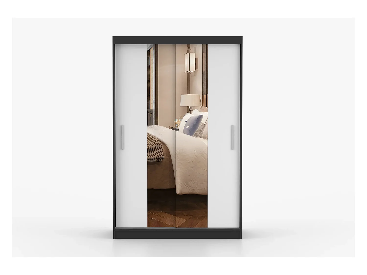 Armoire Danaé 120 cm avec miroir - Noir - Blanc