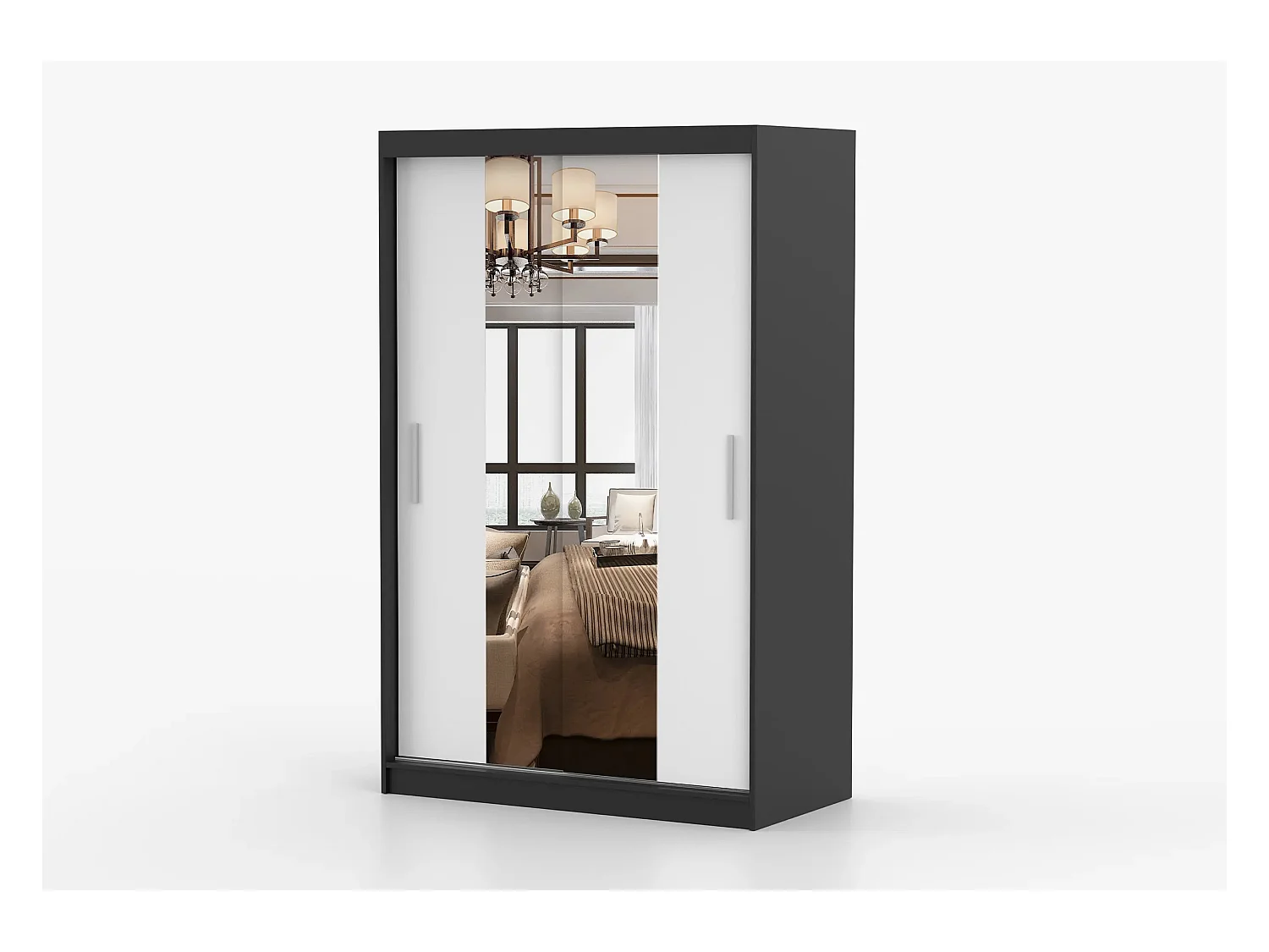 Armoire Danaé 120 cm avec miroir - Noir - Blanc