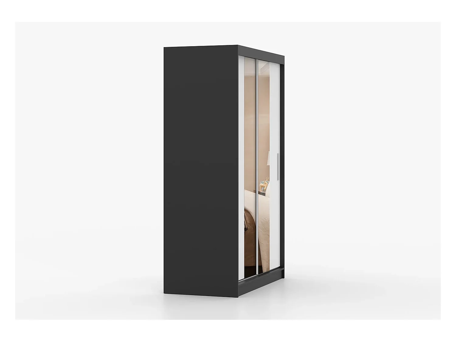 Armoire Danaé 120 cm avec miroir - Noir - Blanc