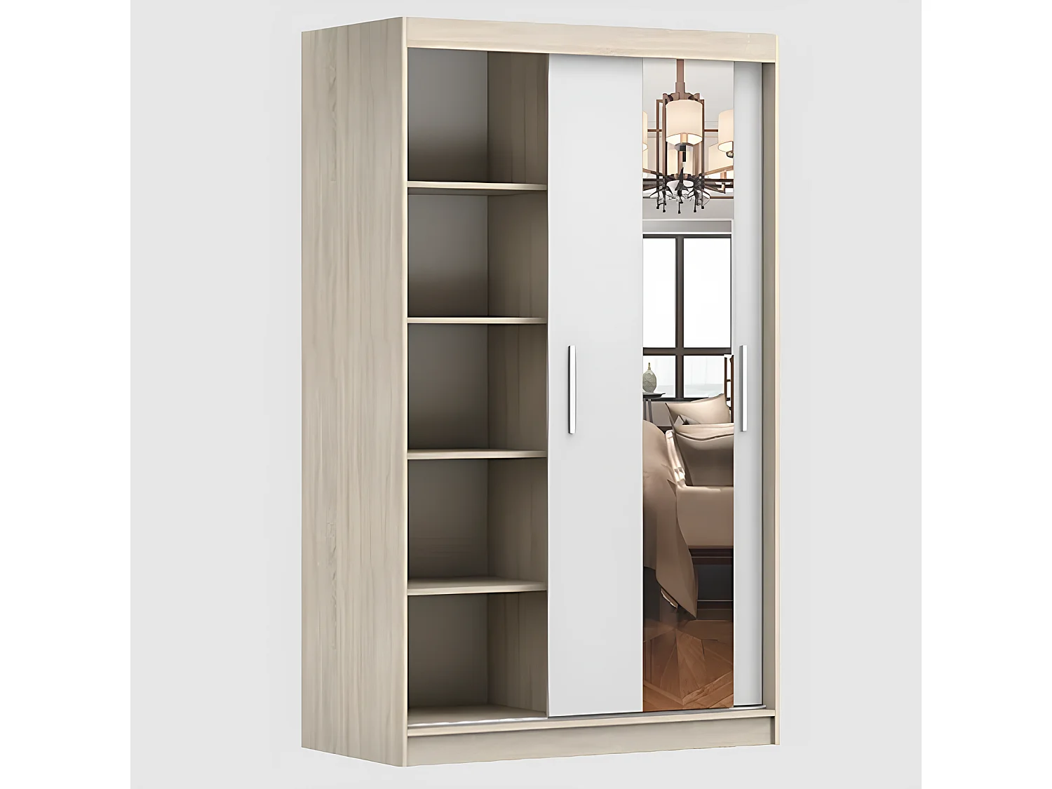 Armoire Danaé 120 cm avec miroir - Noir - Blanc