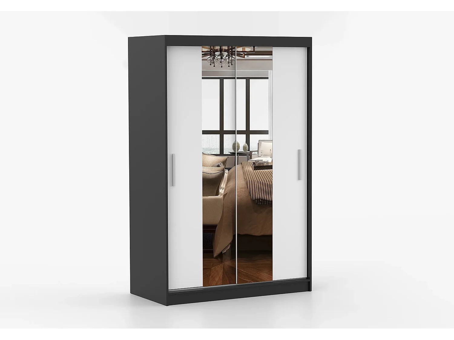 Armoire Danaé 120 cm avec miroir - Noir - Blanc