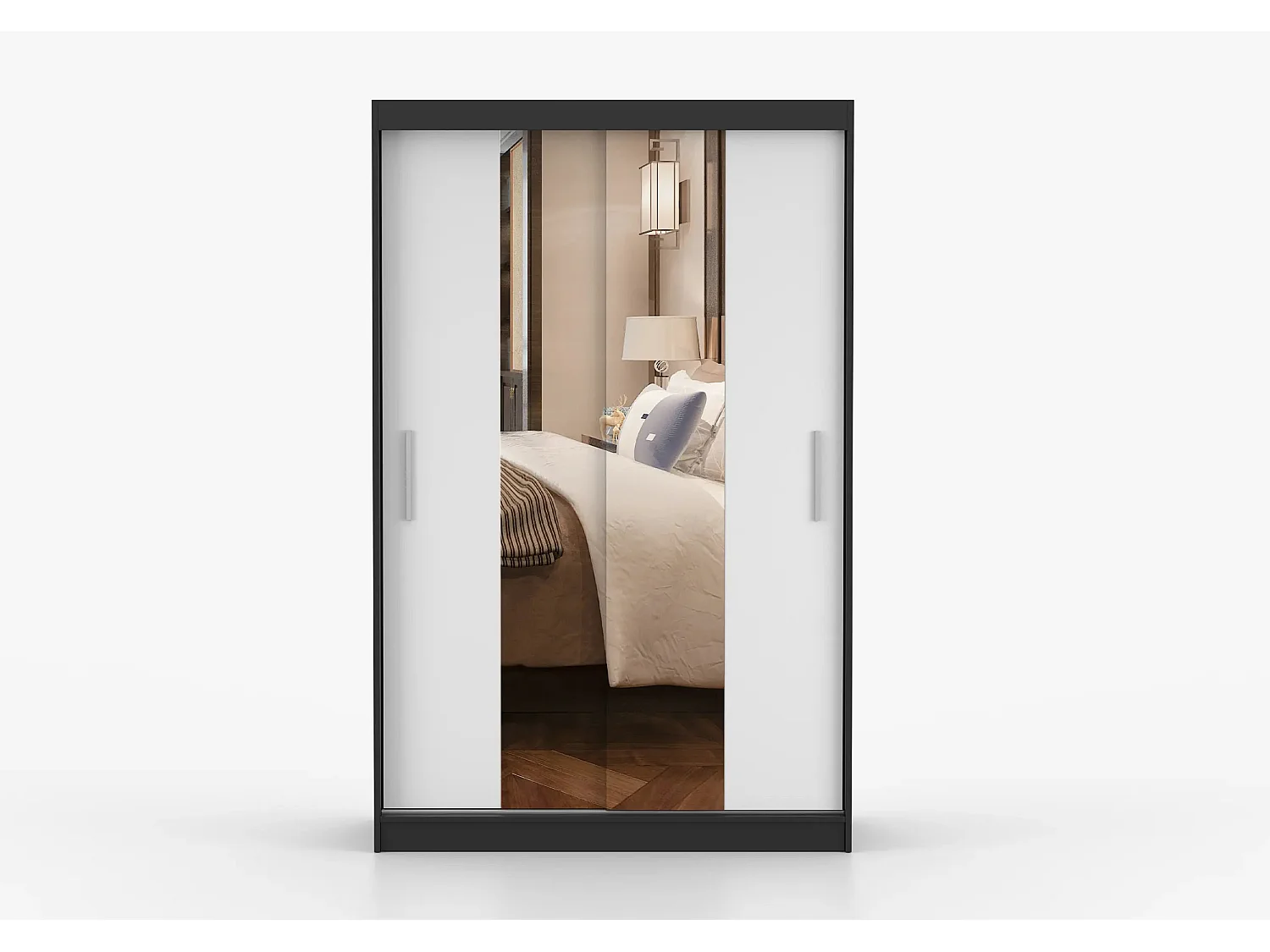 Armoire Danaé 120 cm avec miroir - Noir - Blanc