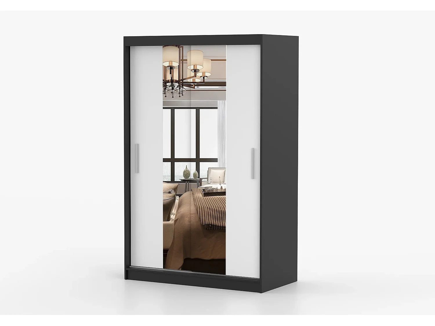 Armoire Danaé 120 cm avec miroir - Noir - Blanc
