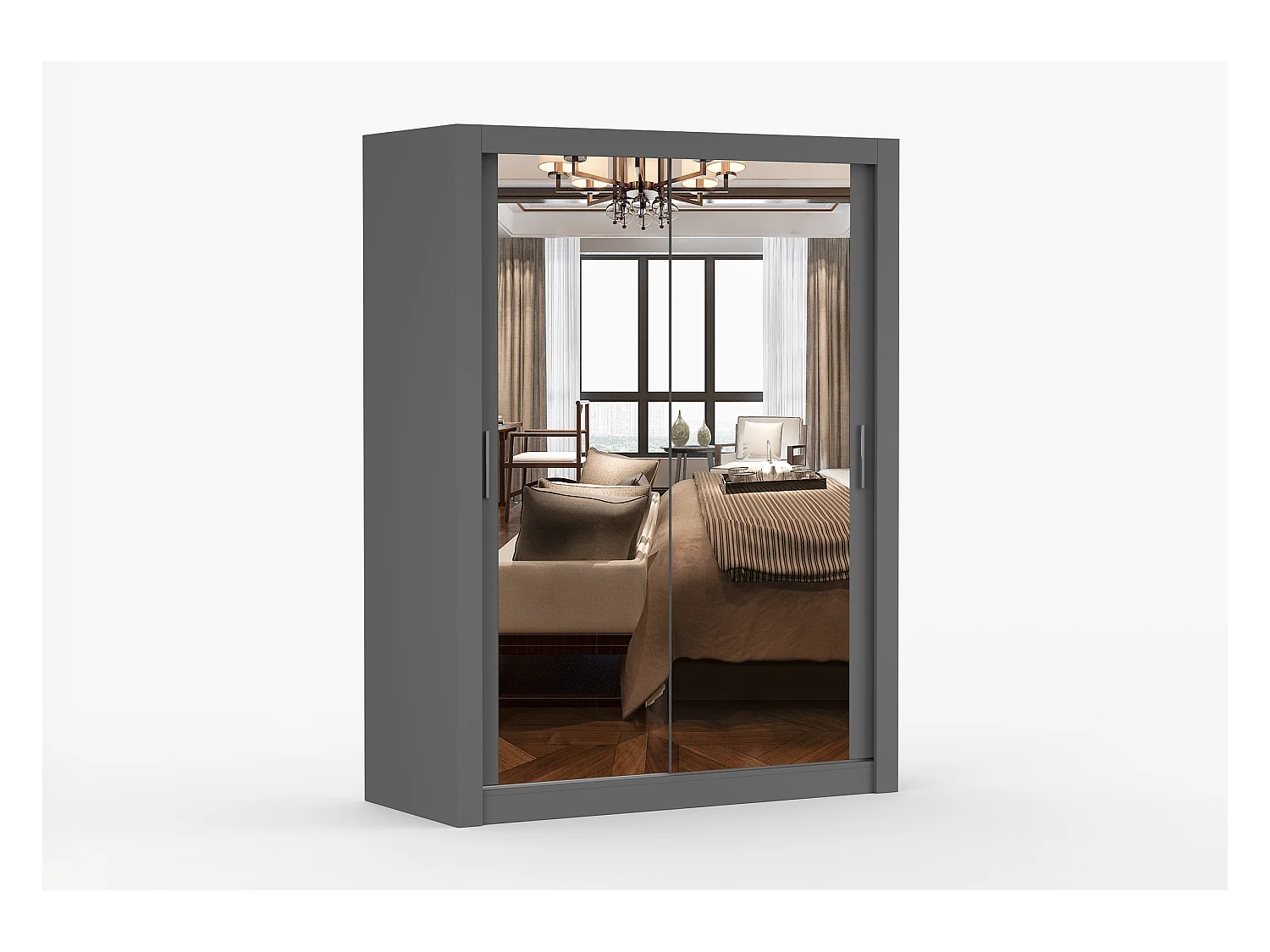 Armoire Maelian 150 cm avec miroir - Gris