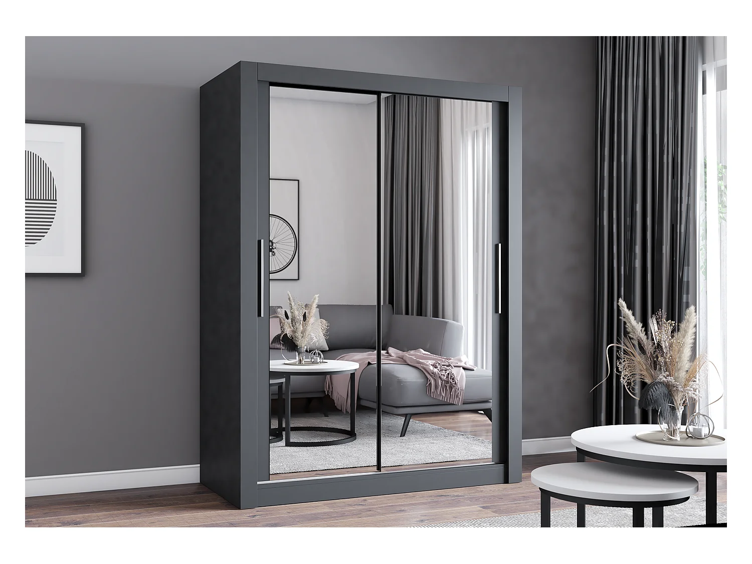 Armoire Maelian 150 cm avec miroir - Gris