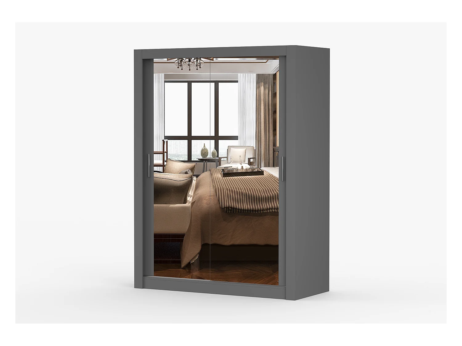 Armoire Maelian 150 cm avec miroir - Gris
