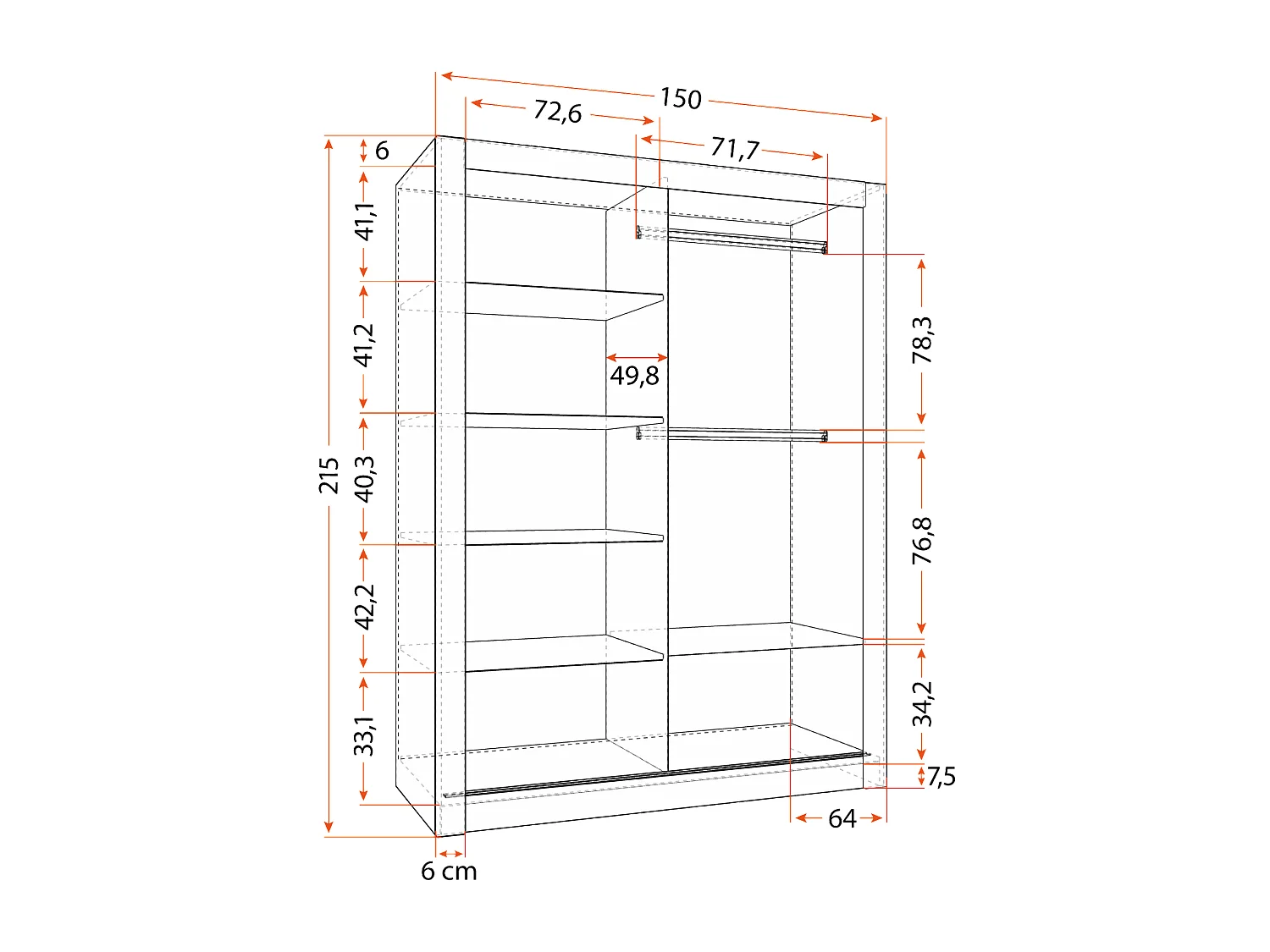 Armoire Maelian 150 cm avec miroir - Gris
