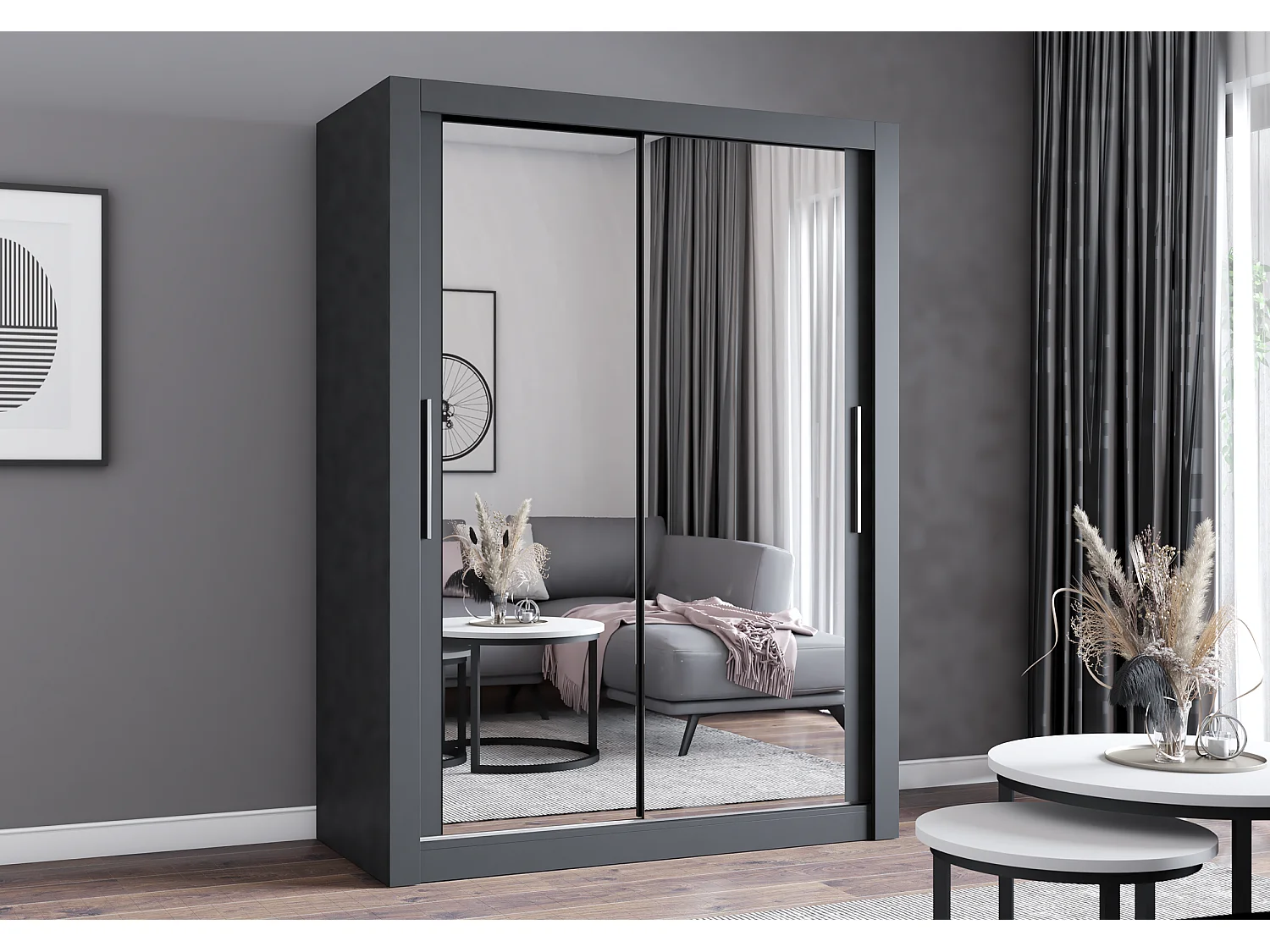 Armoire Maelian 150 cm avec miroir - Gris