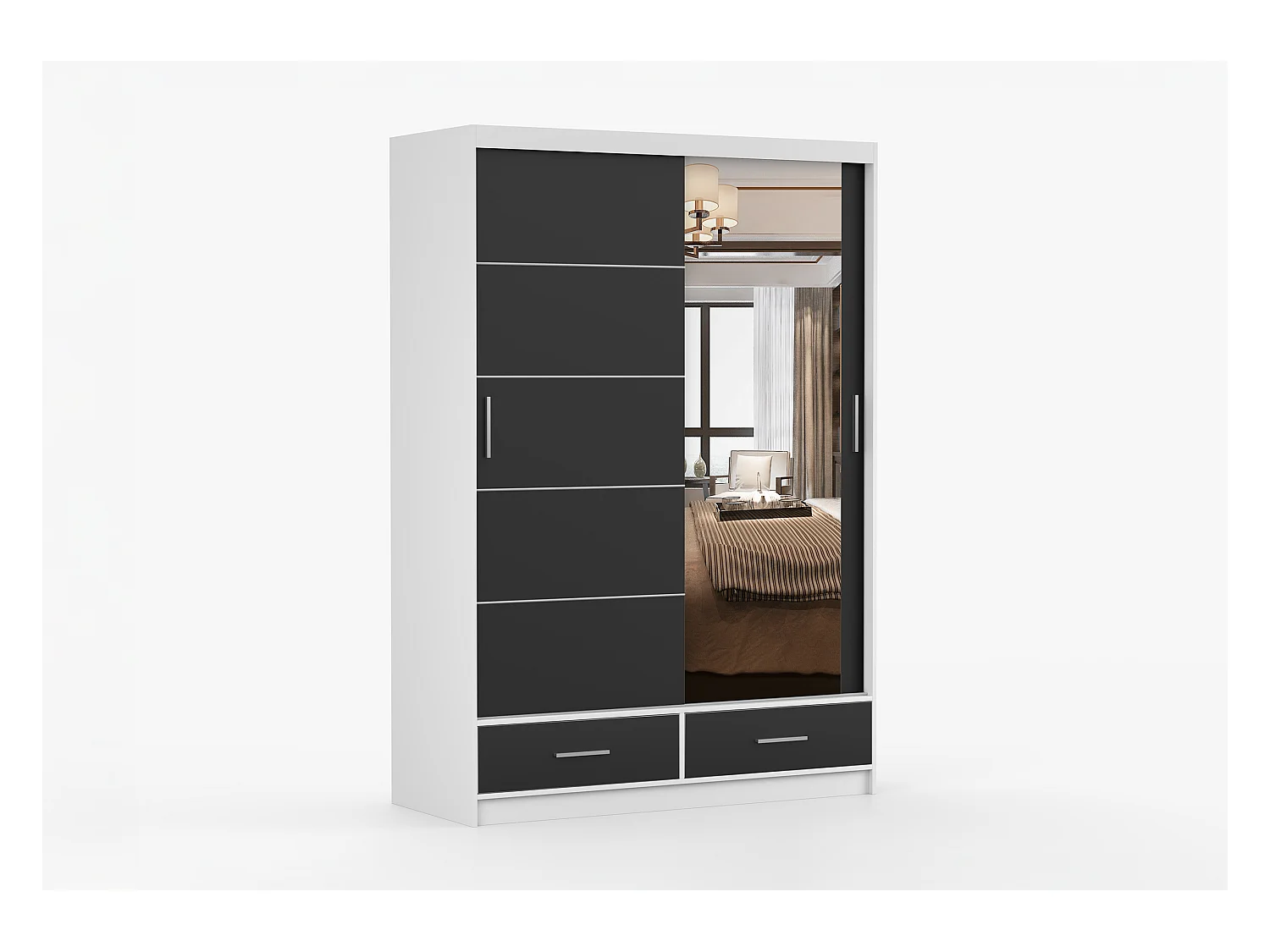 Armoire Silvana 150 cm avec miroir - Blanc - Noir