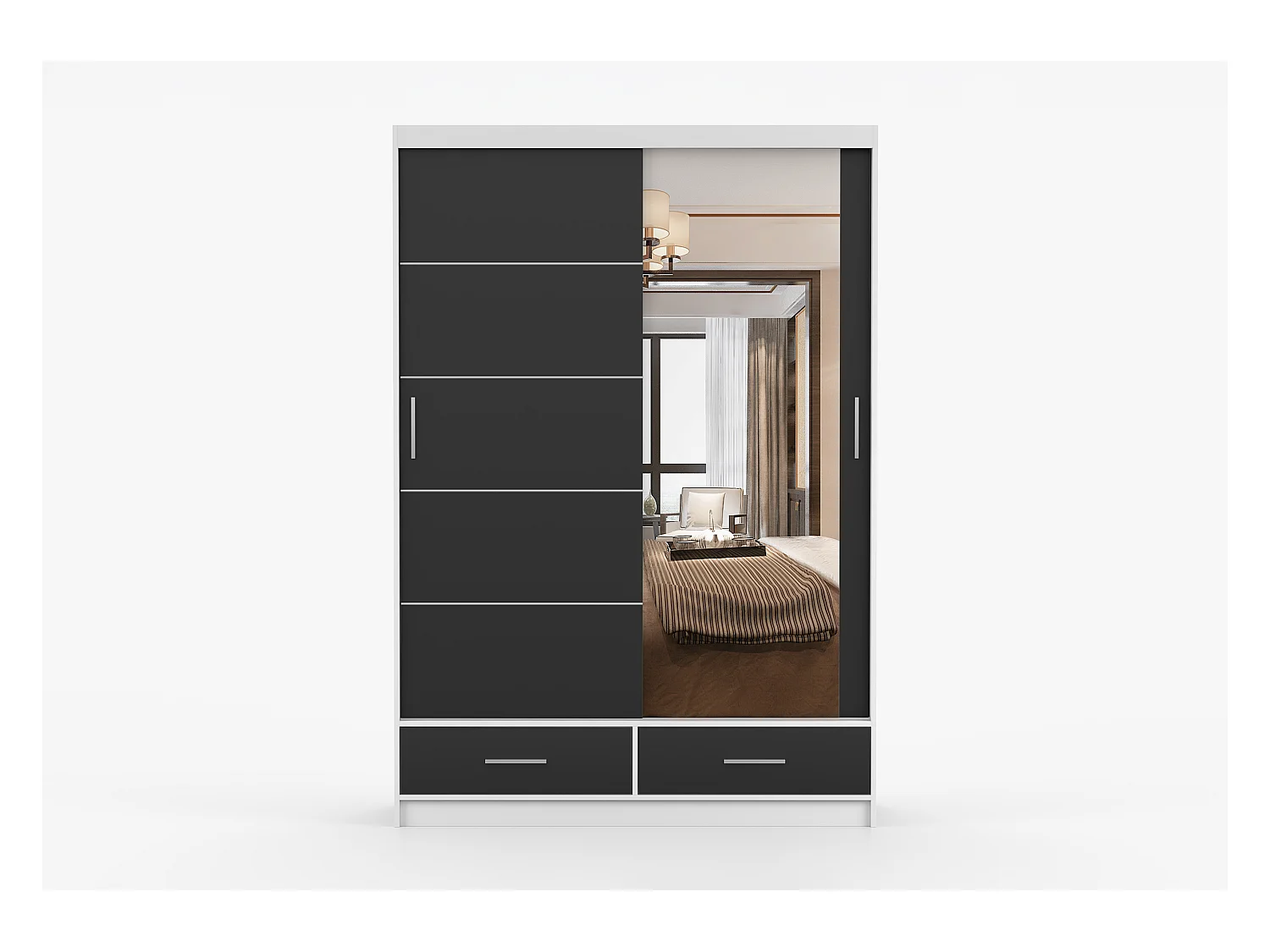 Armoire Silvana 150 cm avec miroir - Blanc - Noir
