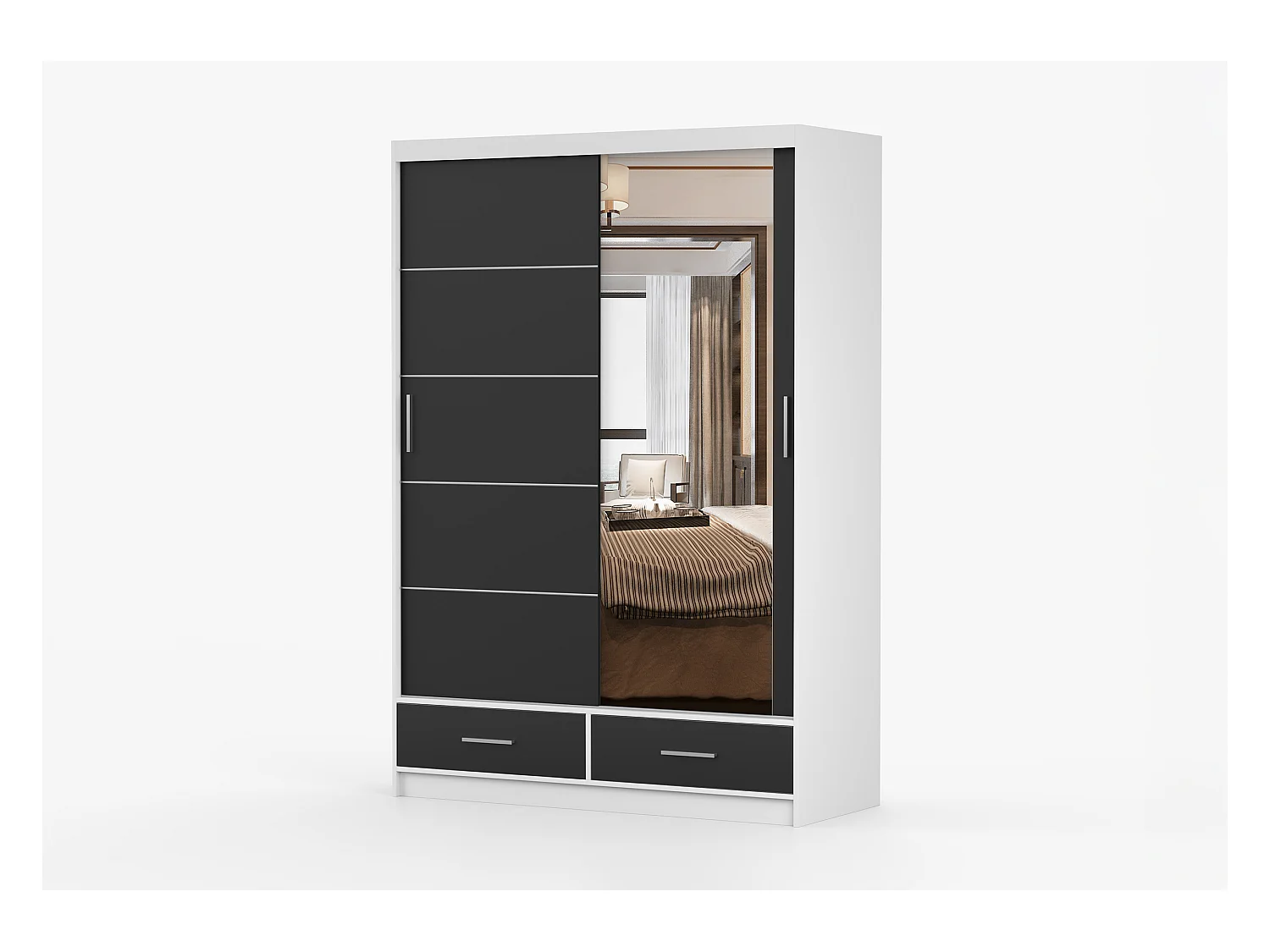 Armoire Silvana 150 cm avec miroir - Blanc - Noir