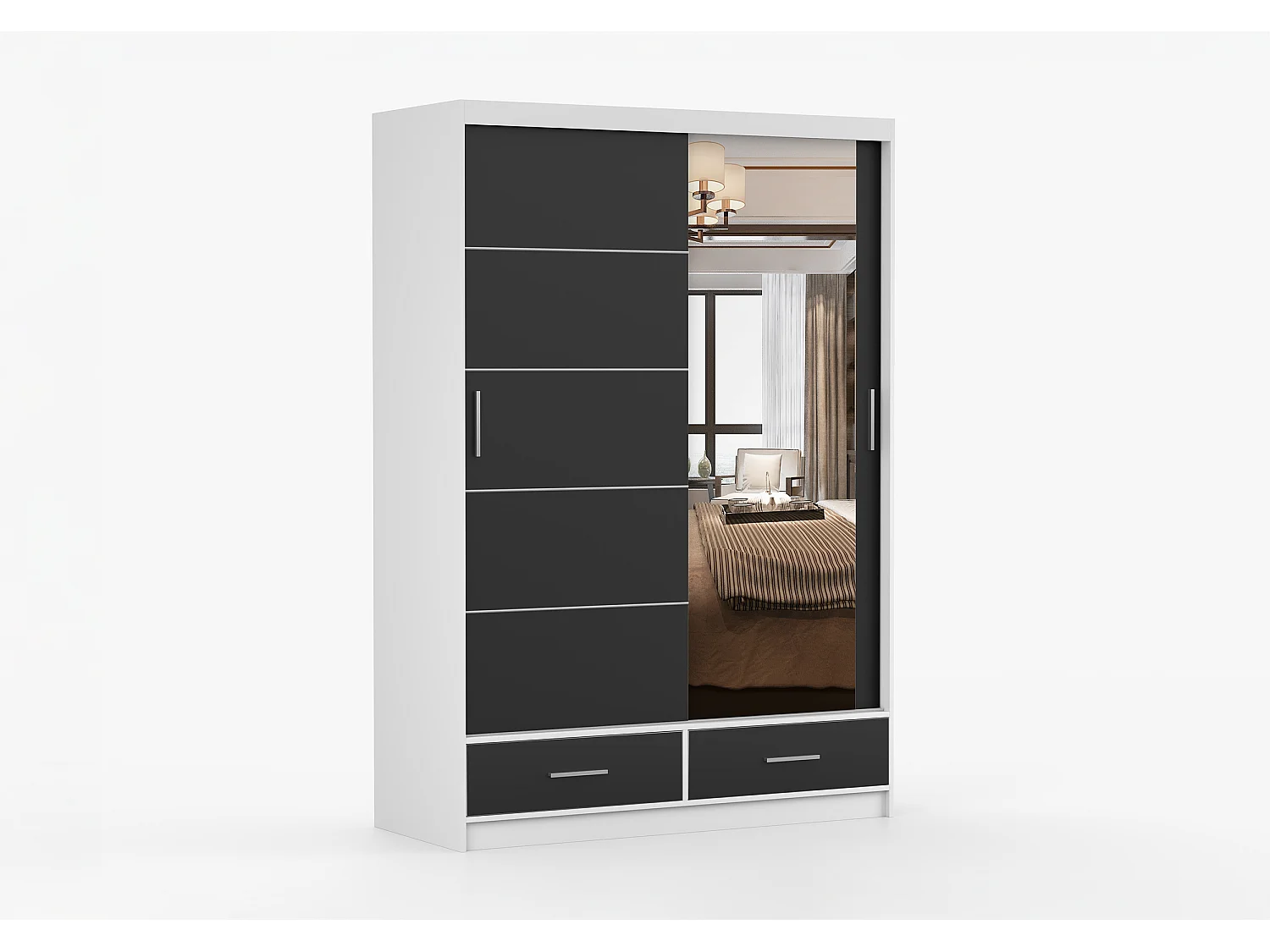 Armoire Silvana 150 cm avec miroir - Blanc - Noir