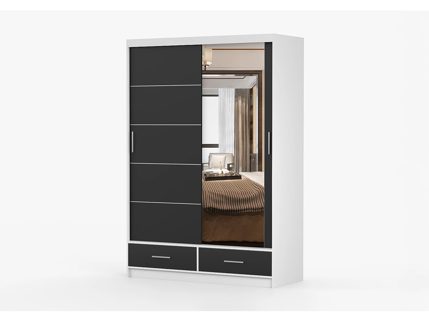 Armoire Silvana 150 cm avec miroir - Blanc - Noir