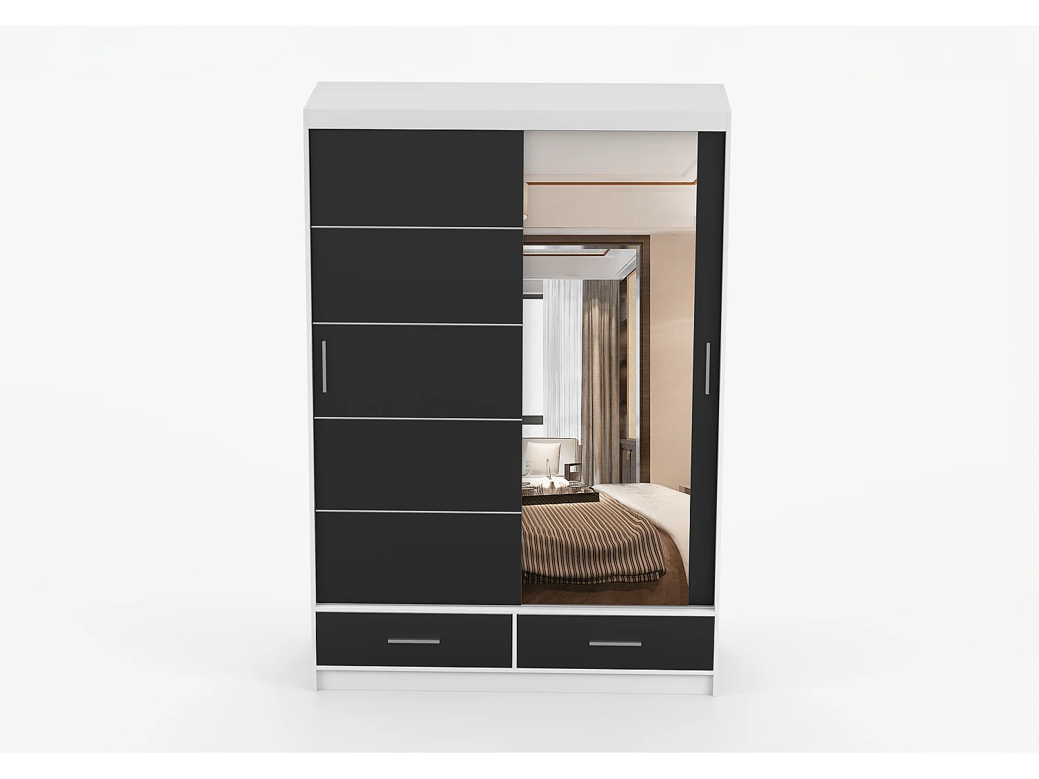 Armoire Silvana 150 cm avec miroir - Blanc - Noir