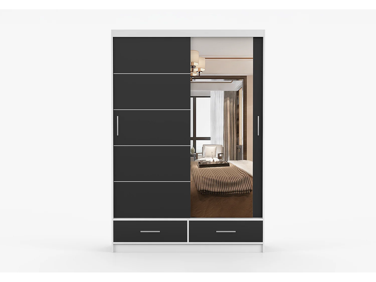 Armoire Silvana 150 cm avec miroir - Blanc - Noir