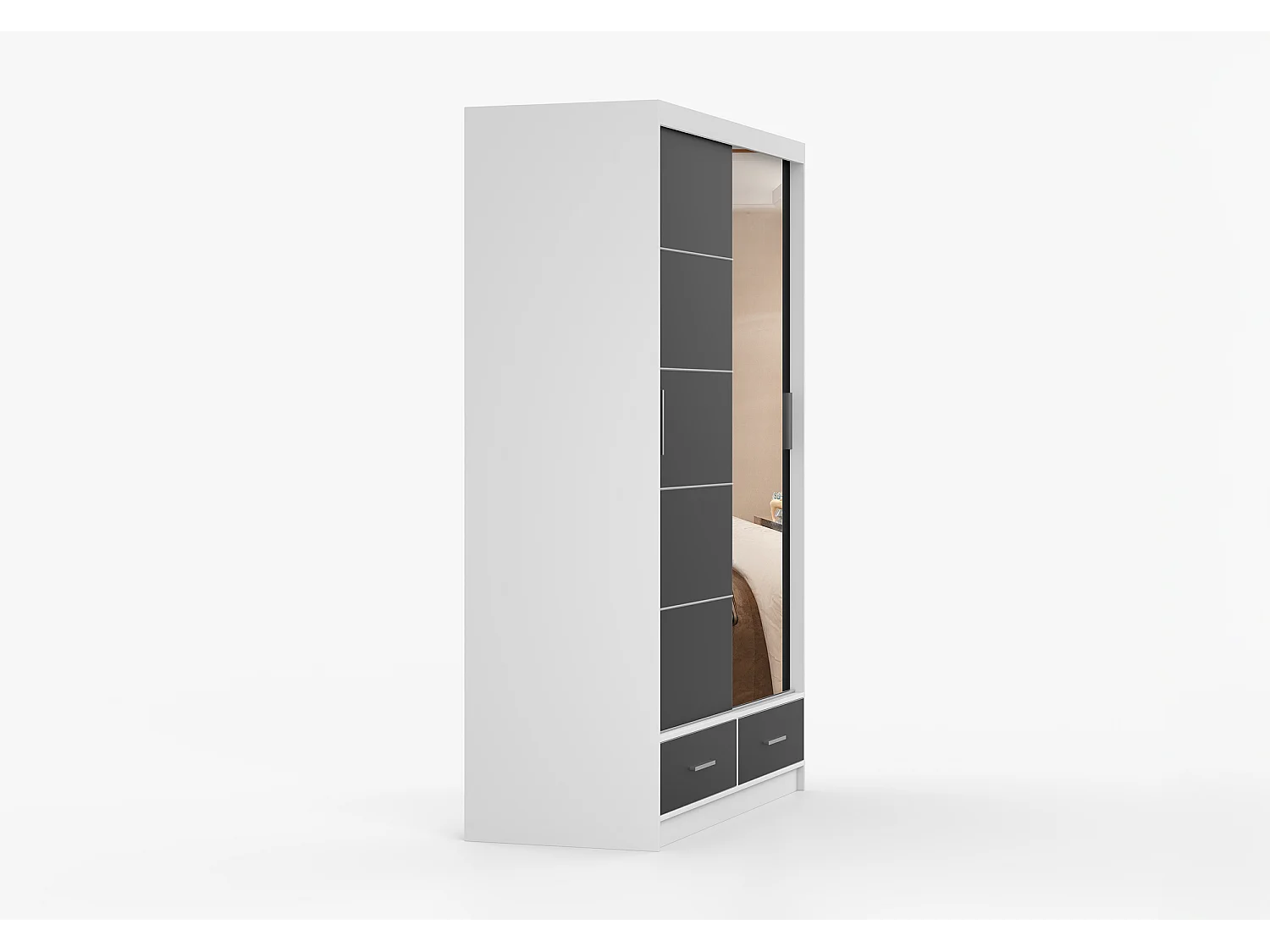 Armoire Silvana 150 cm avec miroir - Blanc - Noir
