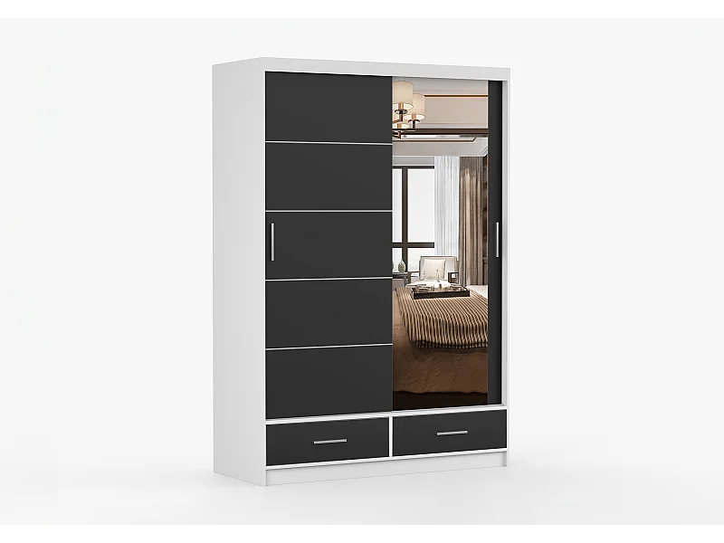 Armoire Silvana 150 cm avec miroir - Blanc - Noir
