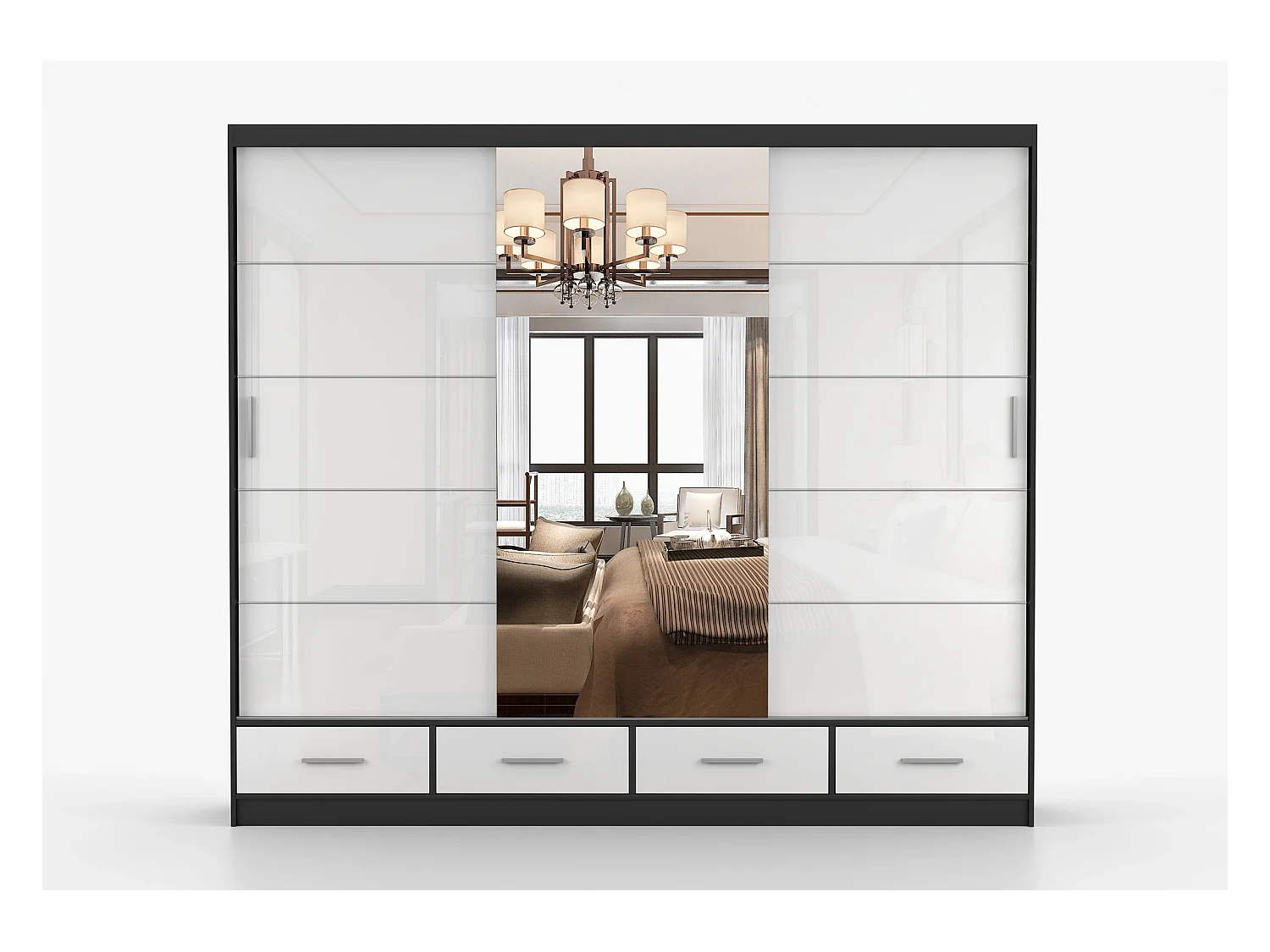 Armoire Soren 250 cm avec miroir - Noir - Blanc