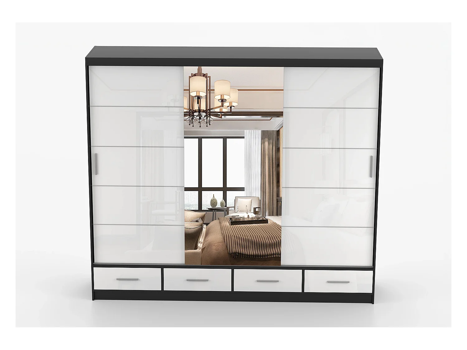 Armoire Soren 250 cm avec miroir - Noir - Blanc