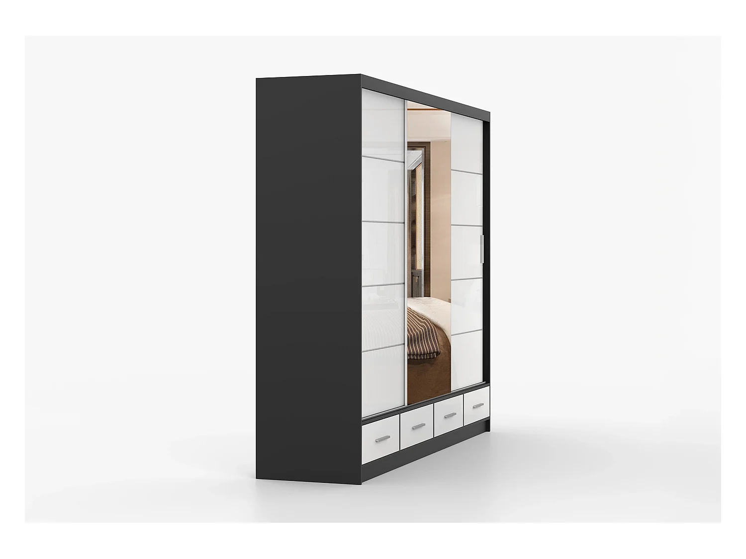 Armoire Soren 250 cm avec miroir - Noir - Blanc
