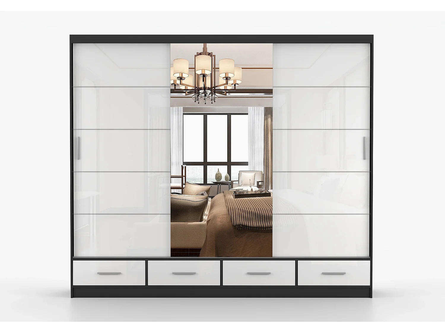 Armoire Soren 250 cm avec miroir - Noir - Blanc