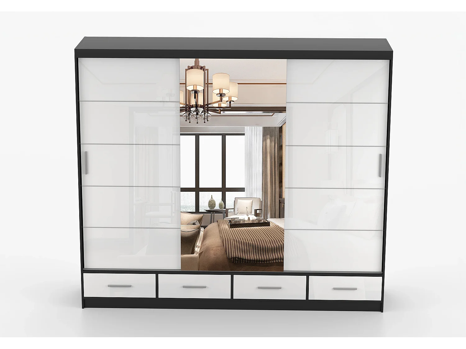 Armoire Soren 250 cm avec miroir - Noir - Blanc