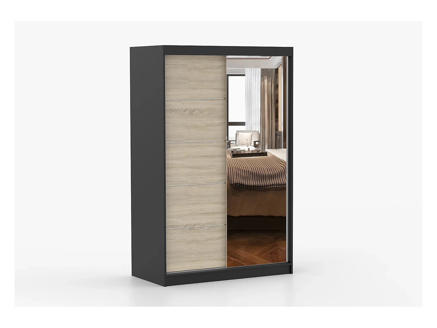 Armoire Syra 120 cm avec miroir - Noir - Chêne