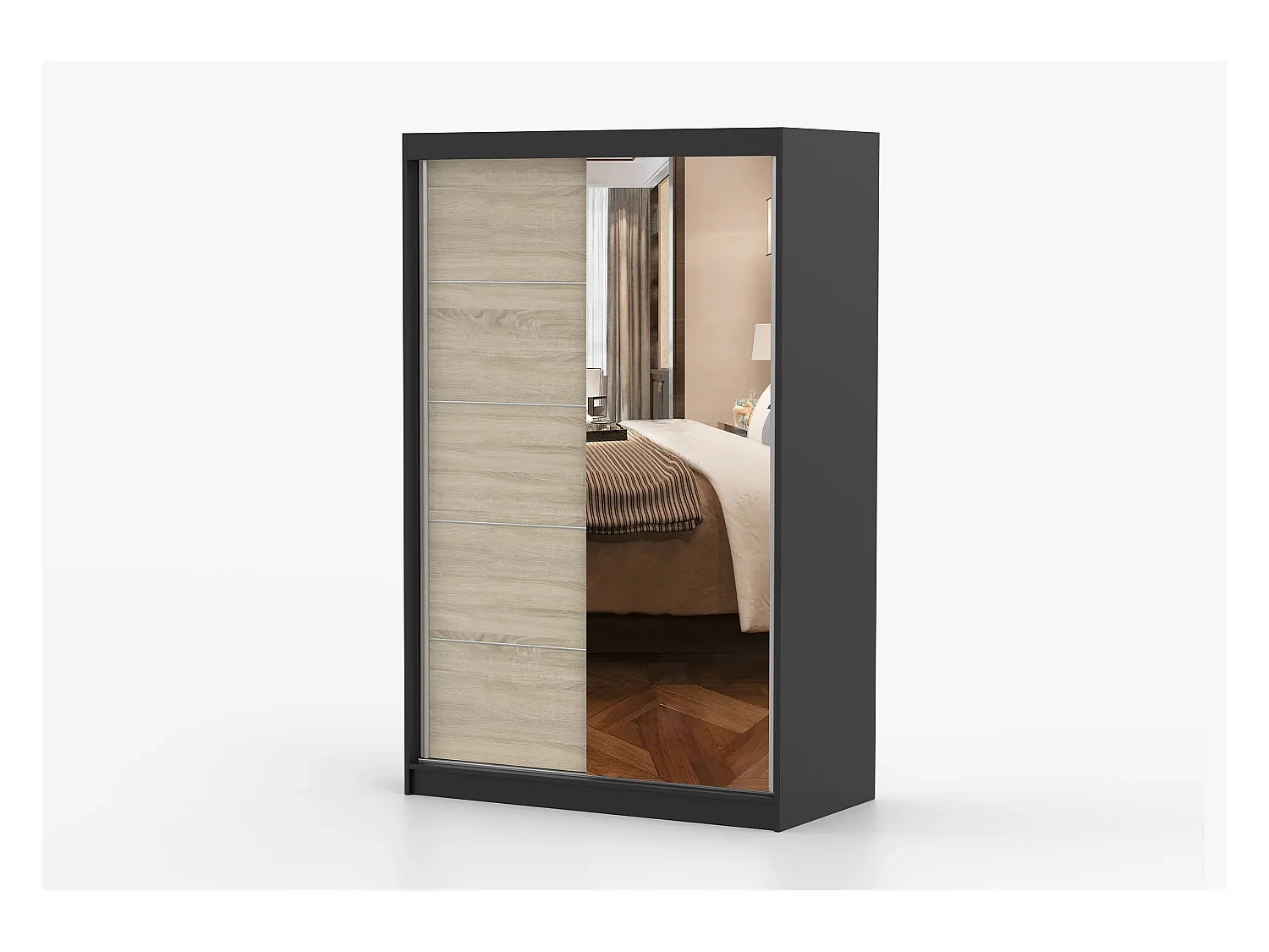 Armoire Syra 120 cm avec miroir - Noir - Chêne