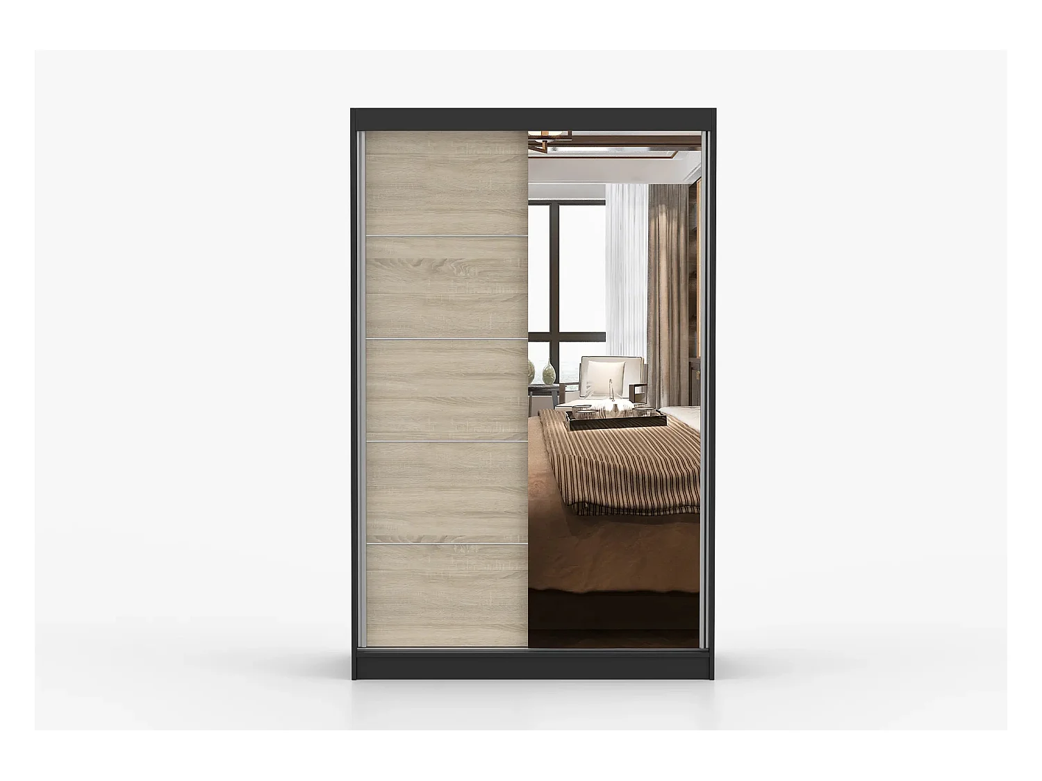 Armoire Syra 120 cm avec miroir - Noir - Chêne