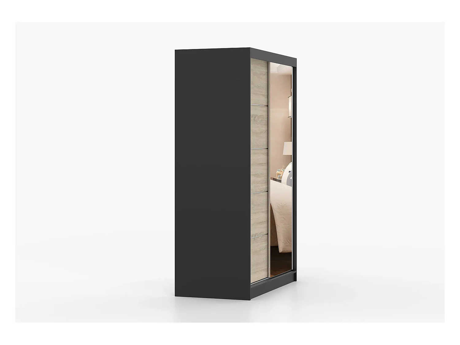 Armoire Syra 120 cm avec miroir - Noir - Chêne
