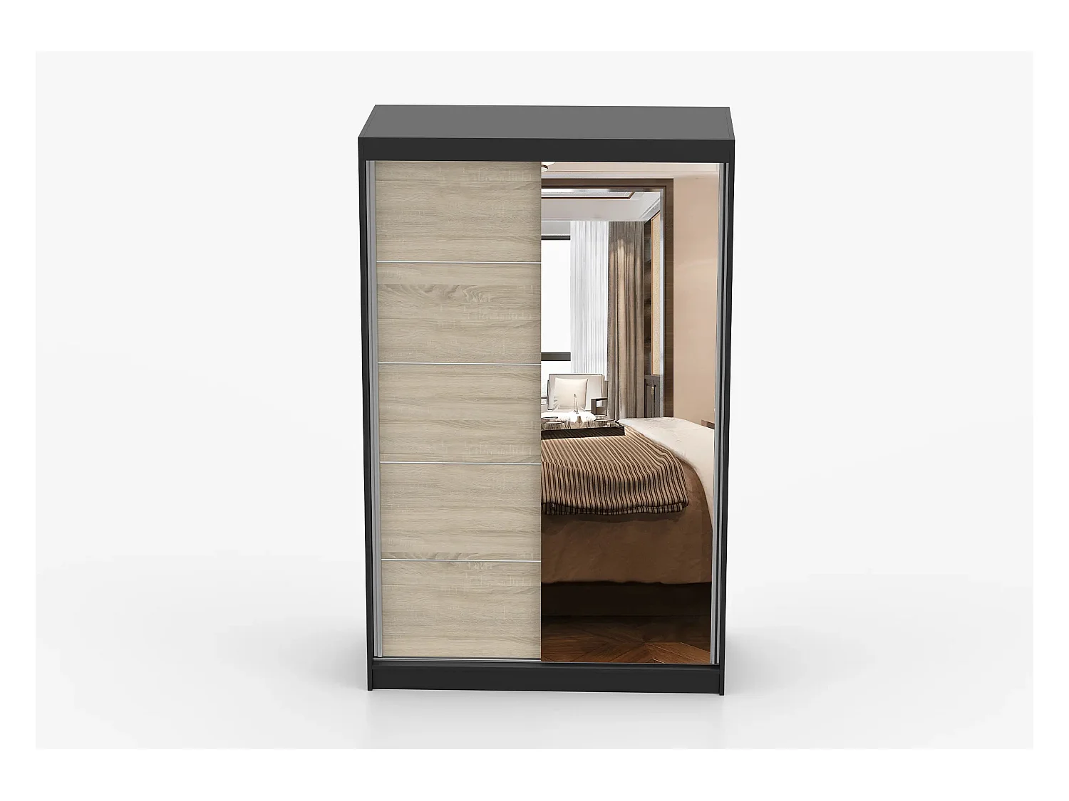 Armoire Syra 120 cm avec miroir - Noir - Chêne