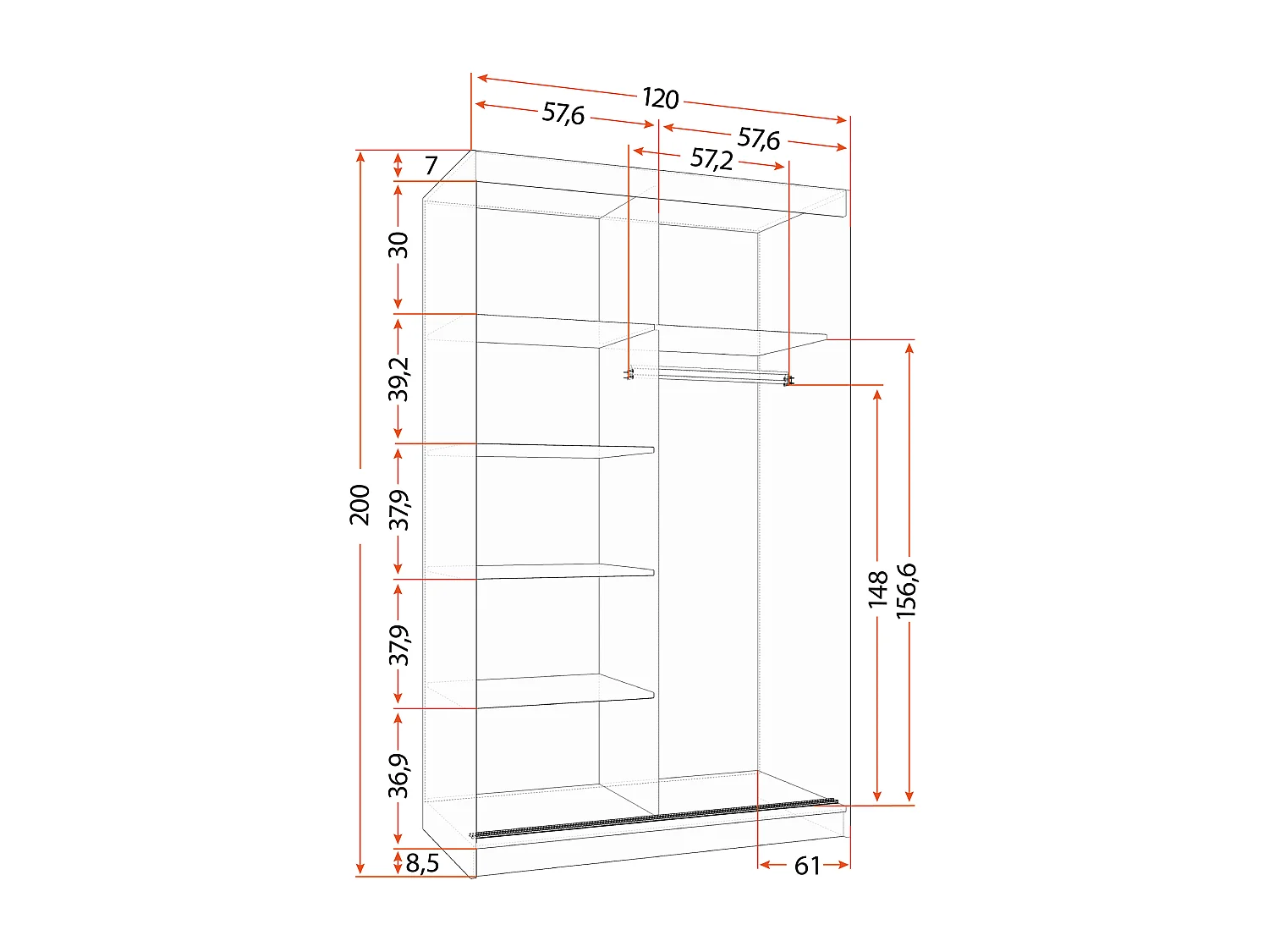 Armoire Syra 120 cm avec miroir - Noir - Chêne