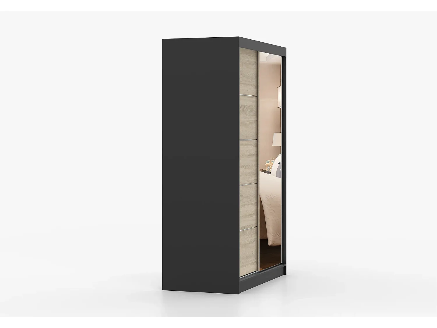 Armoire Syra 120 cm avec miroir - Noir - Chêne