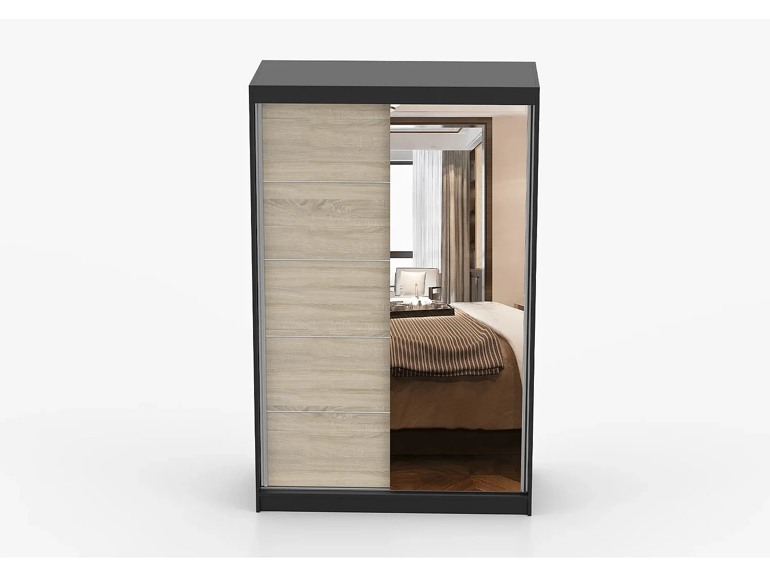 Armoire Syra 120 cm avec miroir - Noir - Chêne