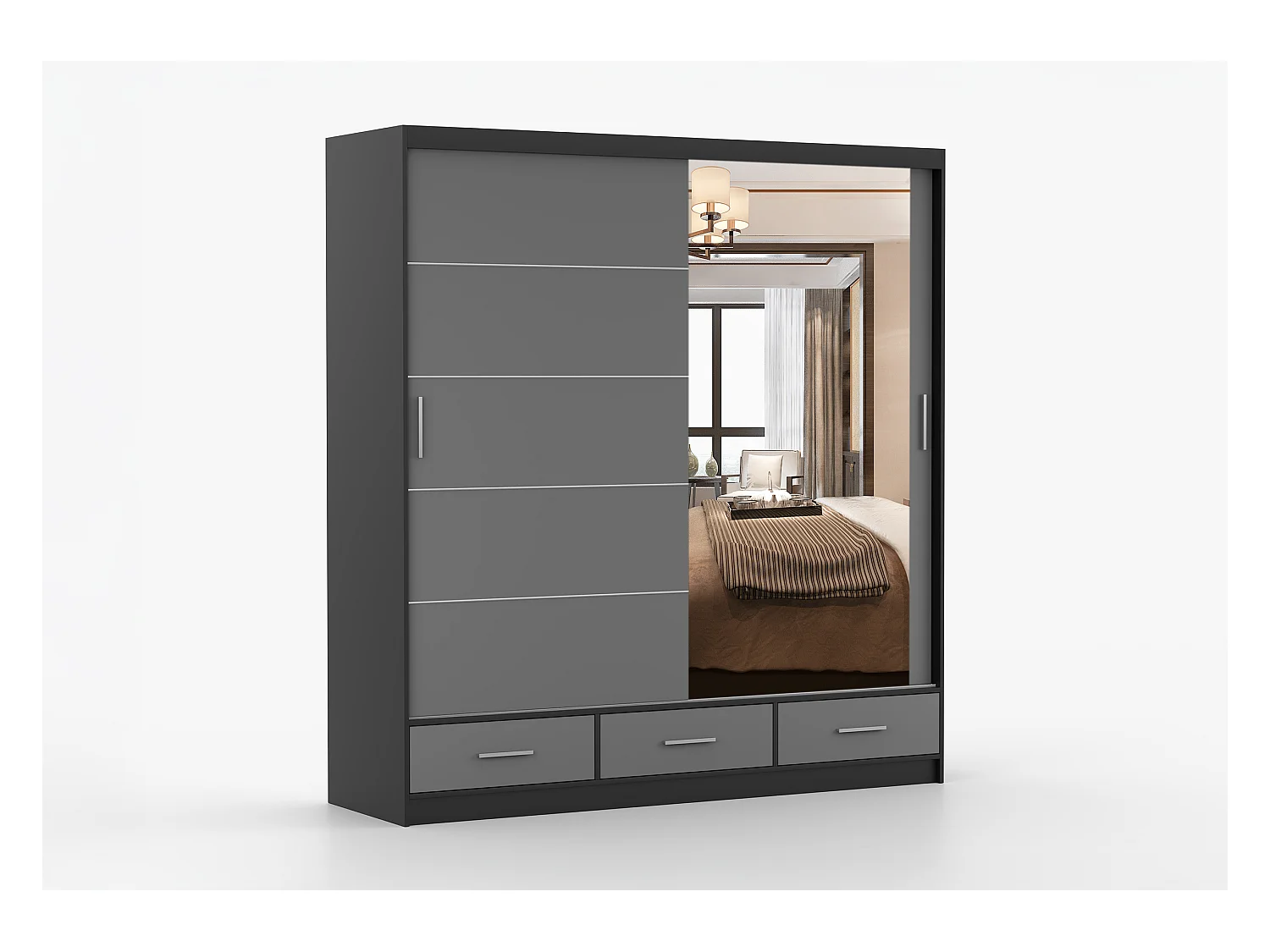 Armoire Solian 203 cm avec miroir - Noir - Gris