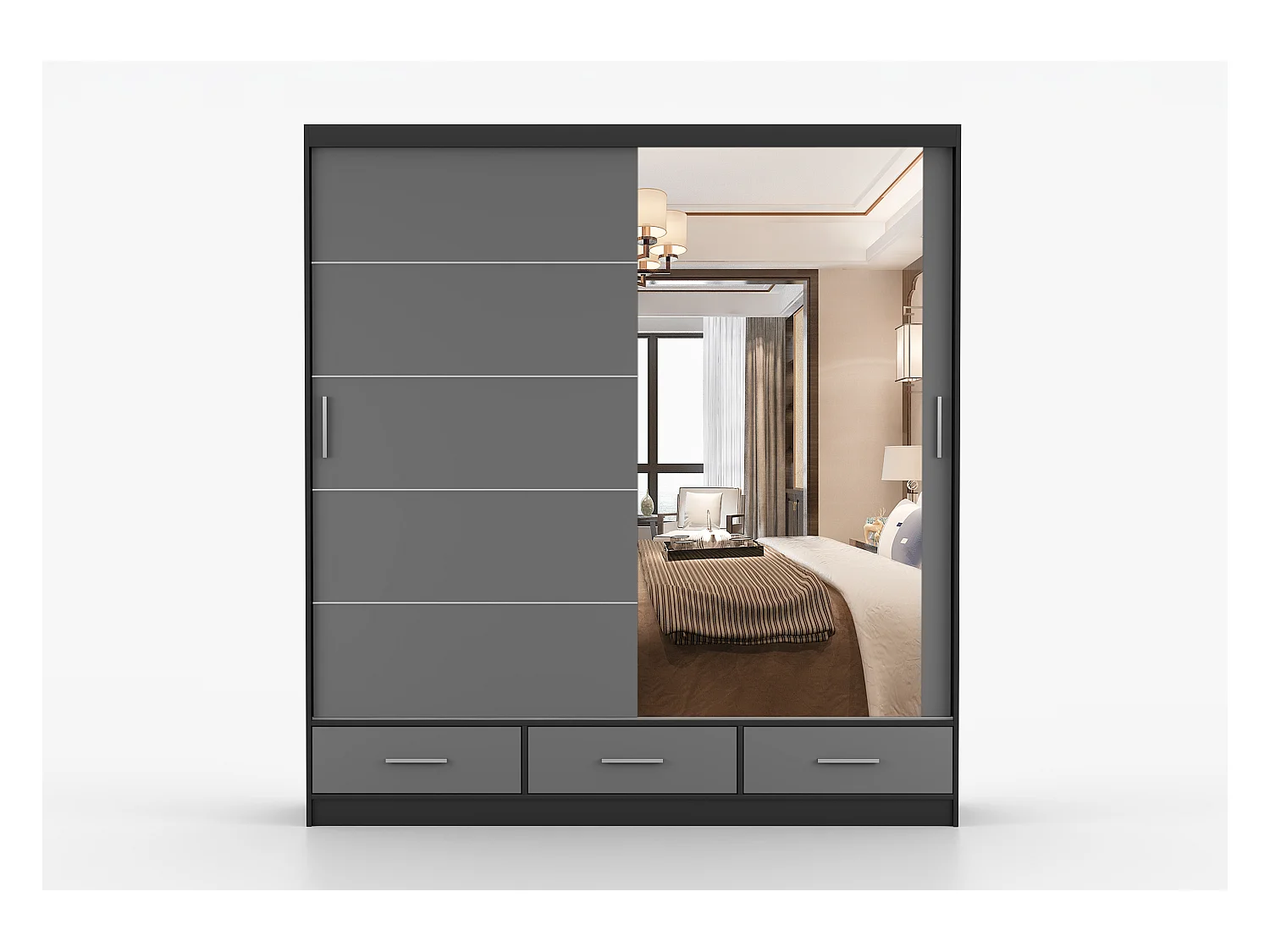 Armoire Solian 203 cm avec miroir - Noir - Gris