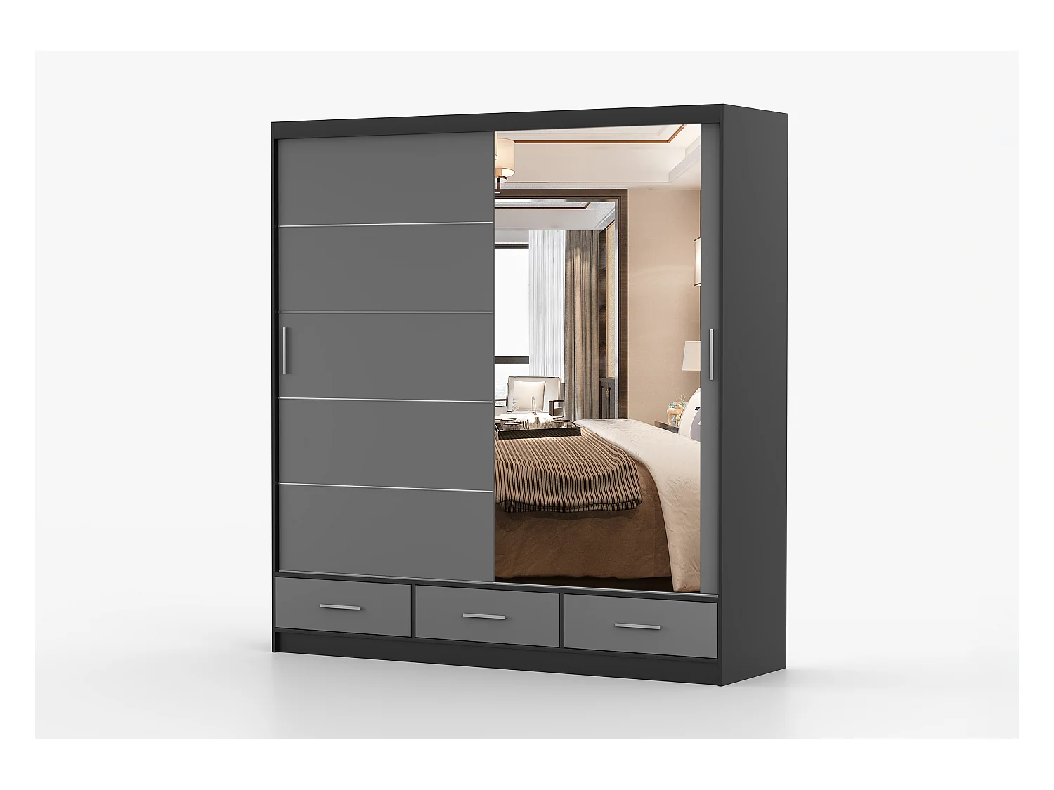 Armoire Solian 203 cm avec miroir - Noir - Gris