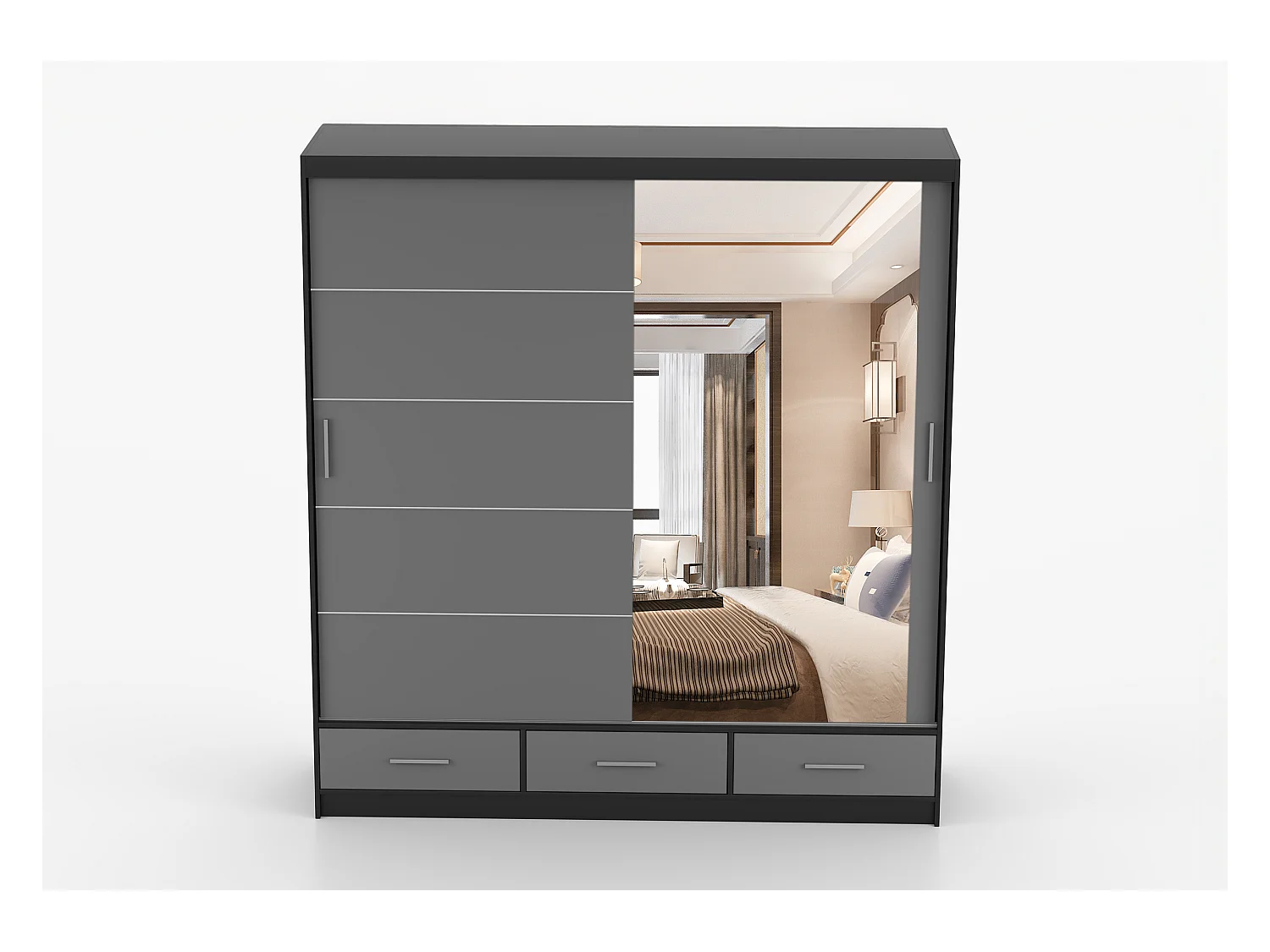 Armoire Solian 203 cm avec miroir - Noir - Gris