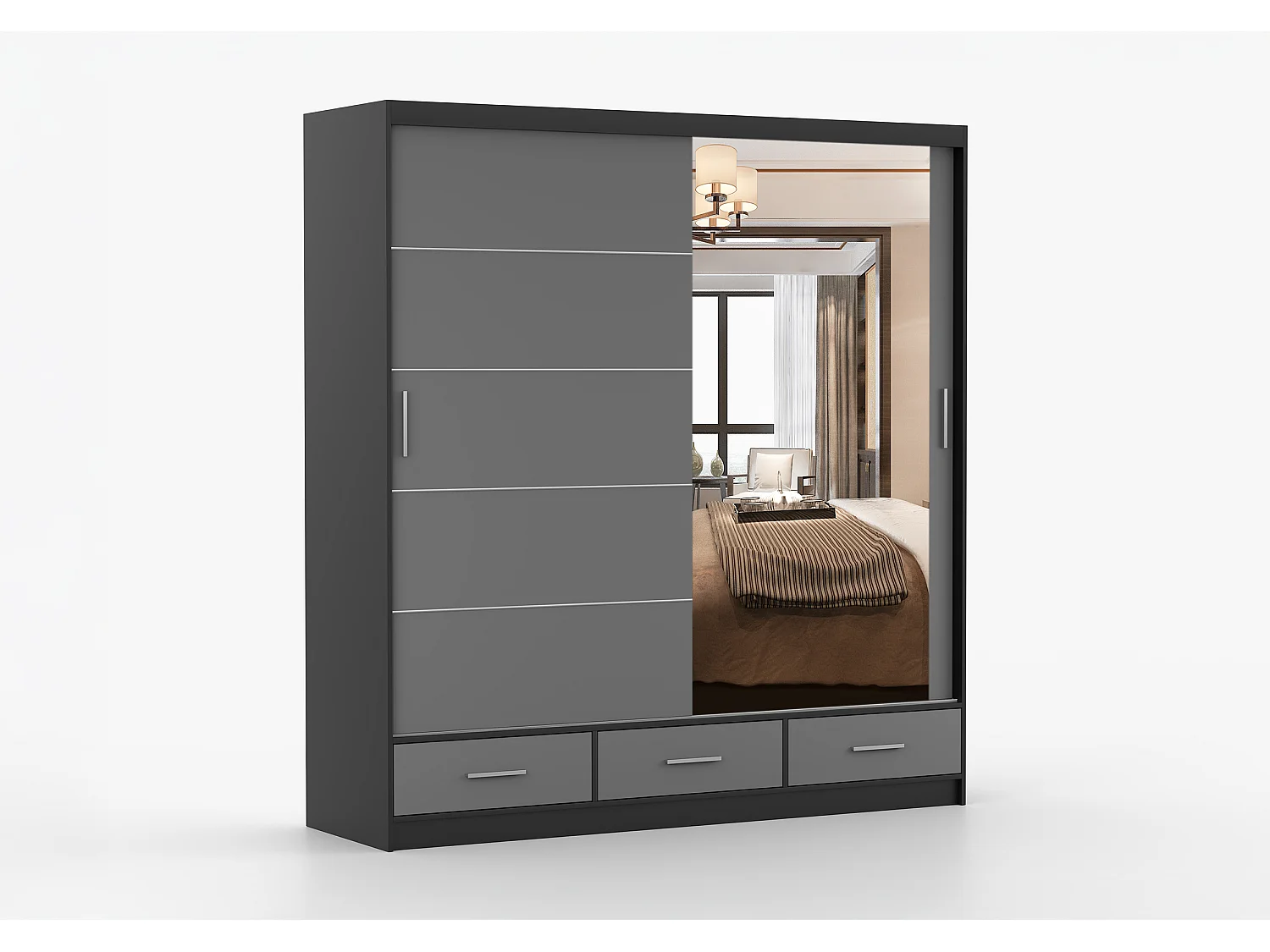 Armoire Solian 203 cm avec miroir - Noir - Gris