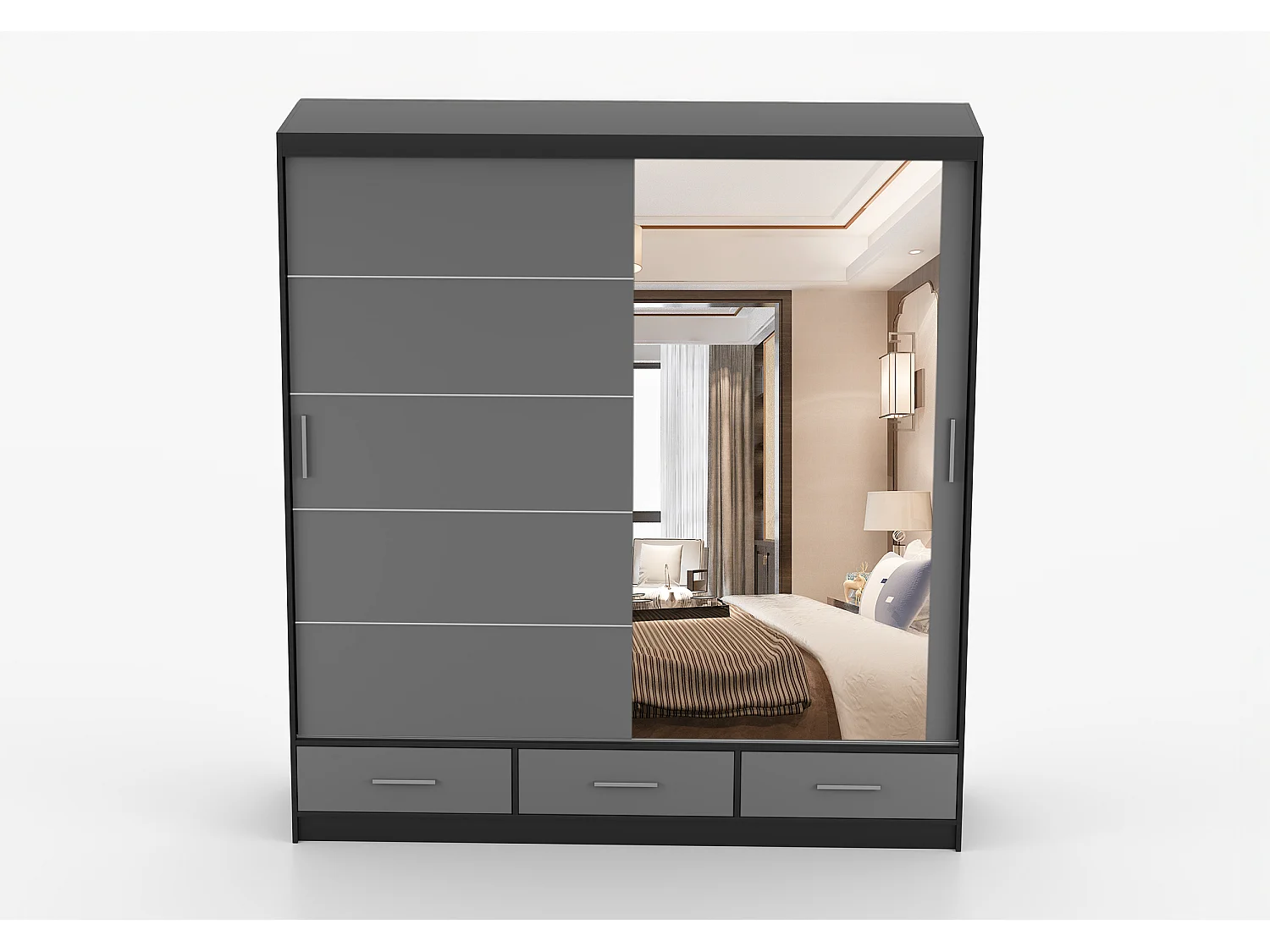 Armoire Solian 203 cm avec miroir - Noir - Gris