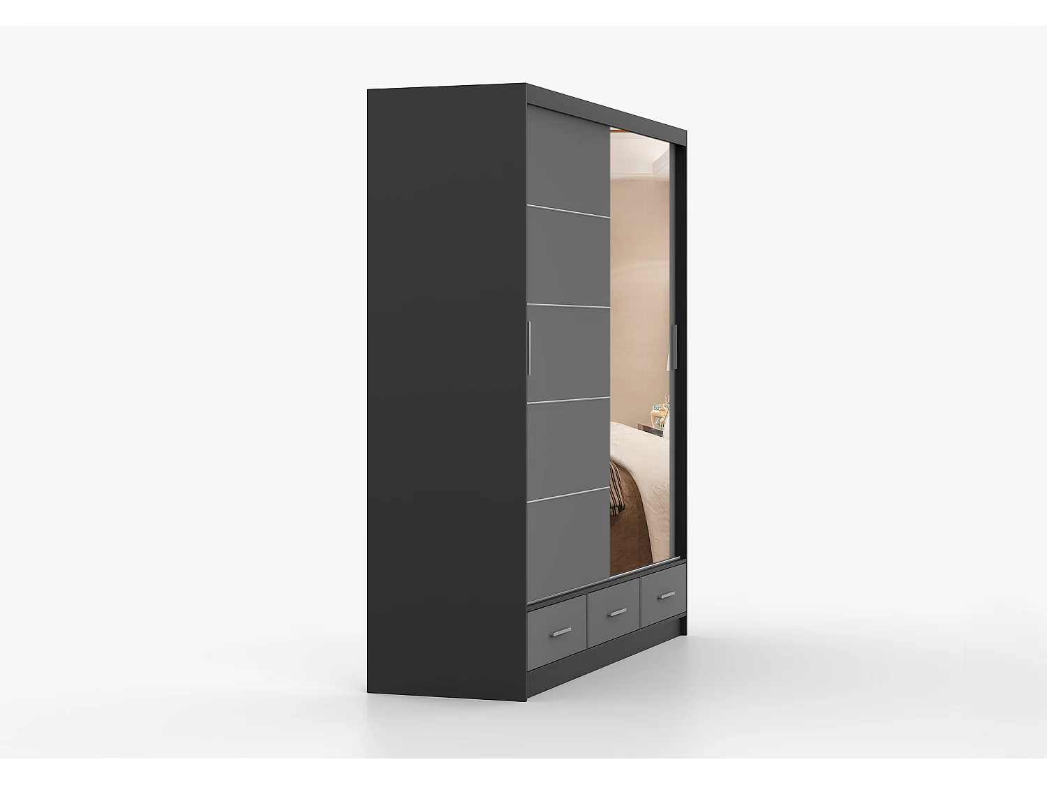 Armoire Solian 203 cm avec miroir - Noir - Gris