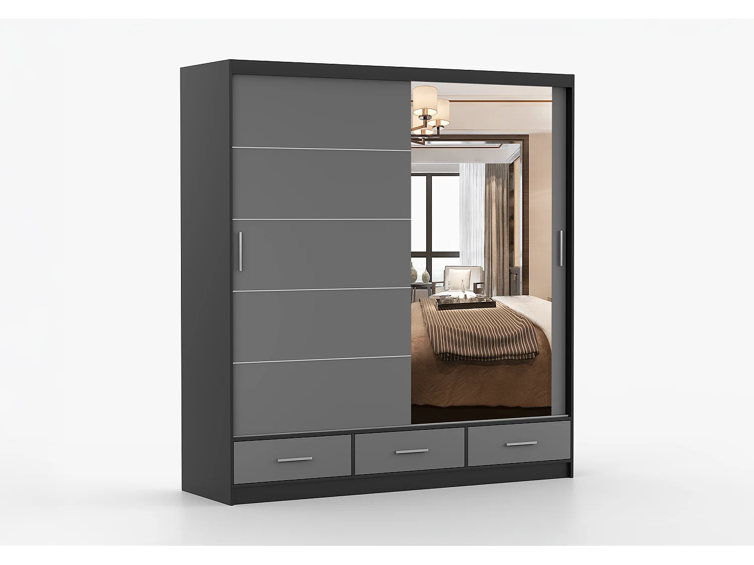 Armoire Solian 203 cm avec miroir - Noir - Gris