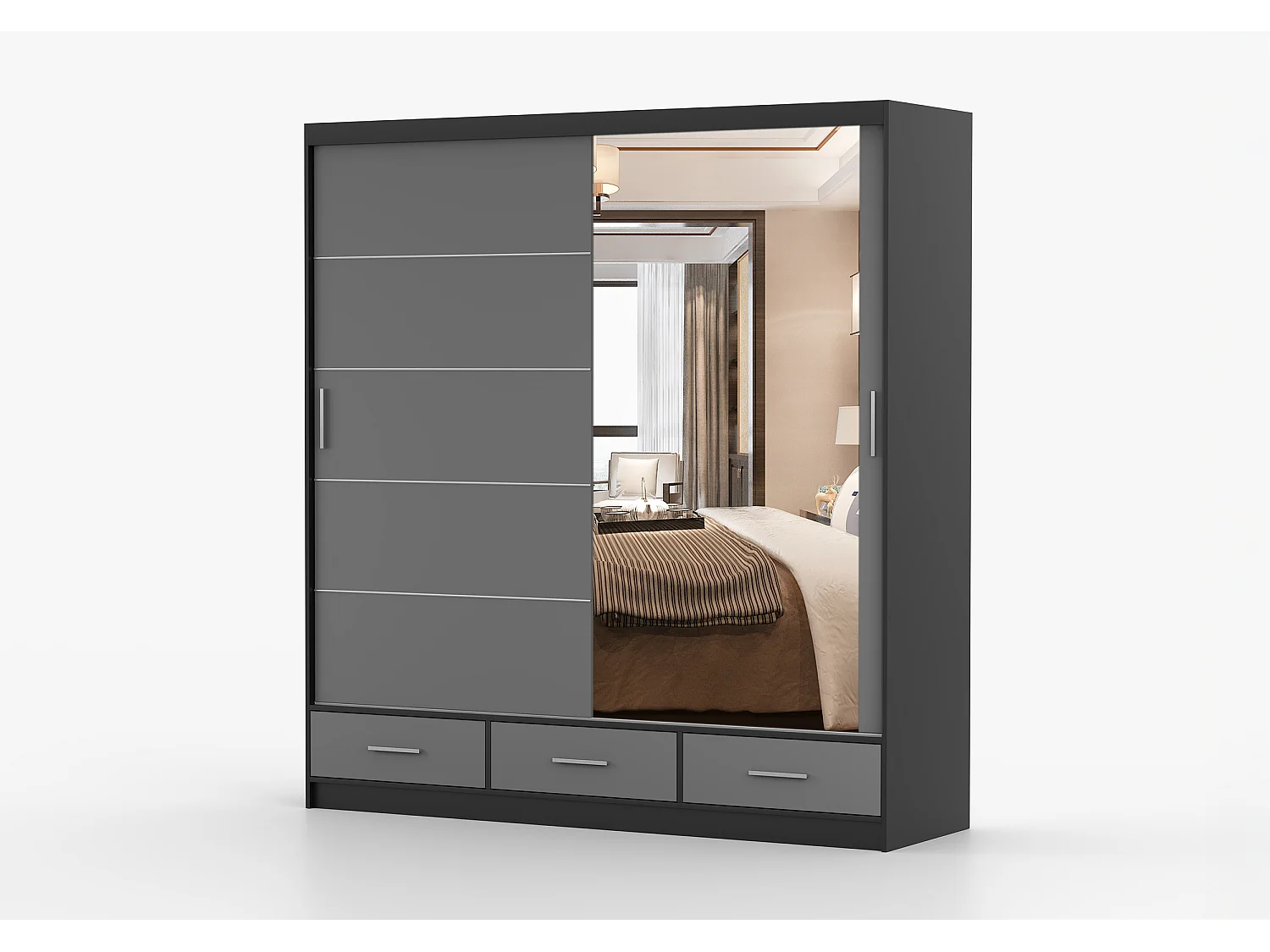 Armoire Solian 203 cm avec miroir - Noir - Gris